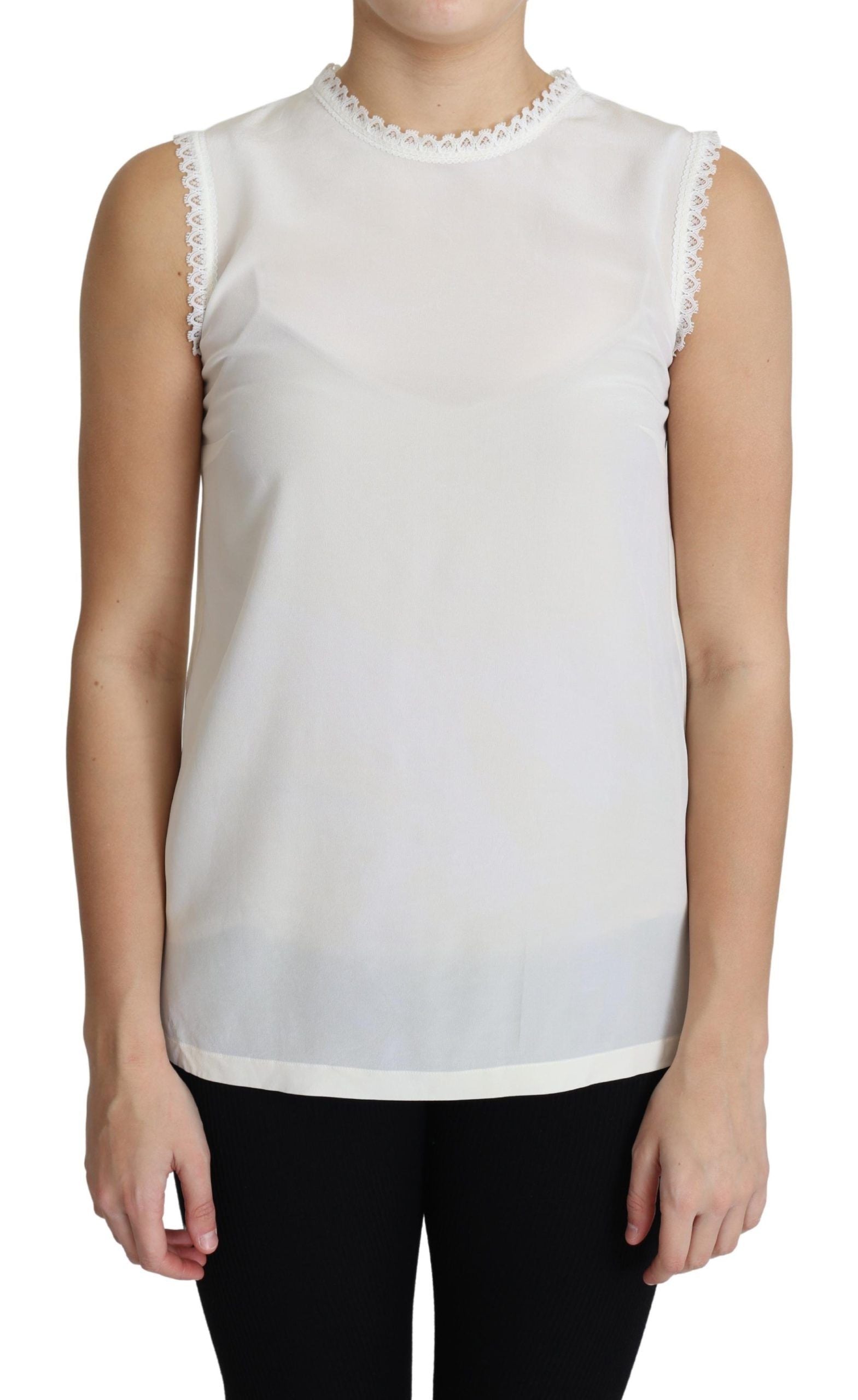 Dolce & Gabbana Elegant Silk Lace-Detailed Sleeveless Women's Blouse