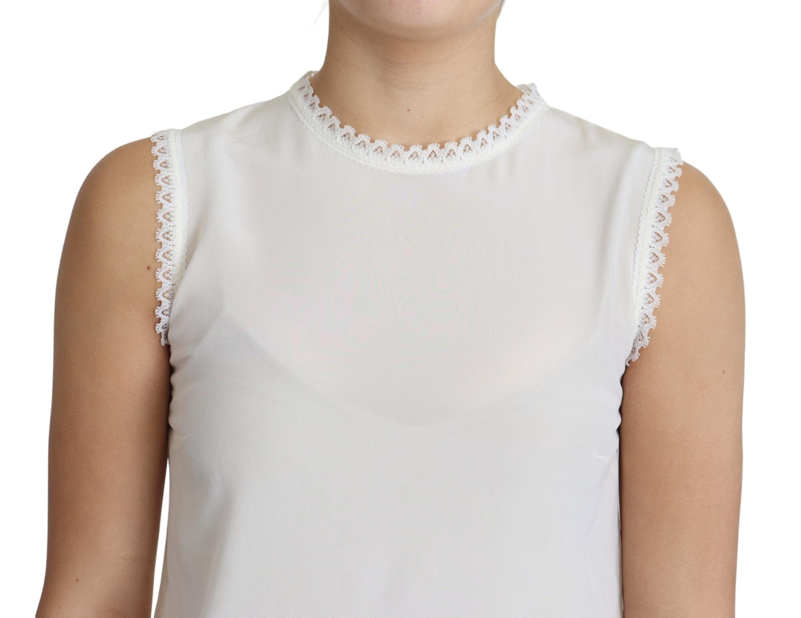 Dolce & Gabbana Elegant Silk Lace-Detailed Sleeveless Women's Blouse