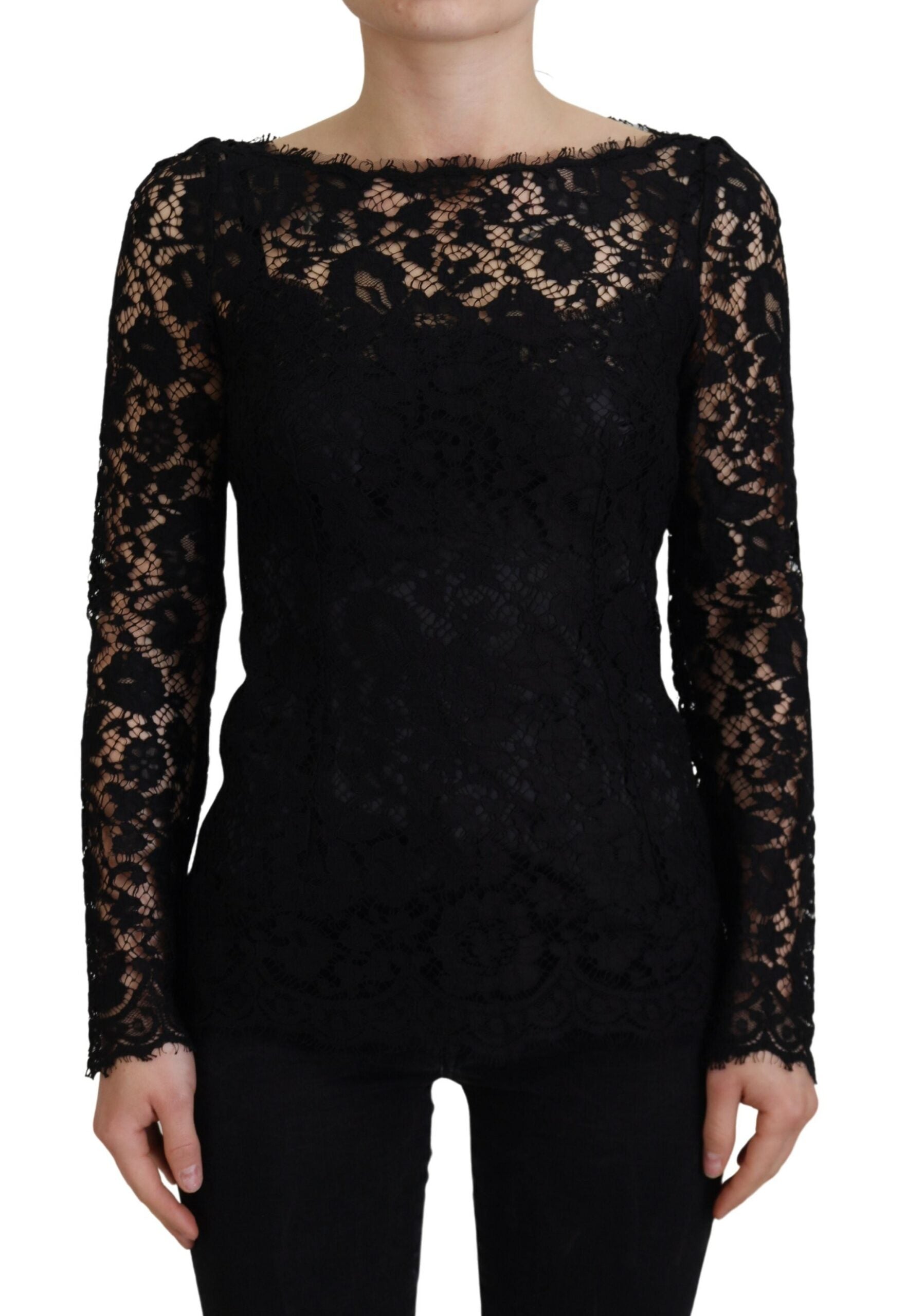 Dolce & Gabbana Elegant Floral Lace Long Sleeve Women's Top