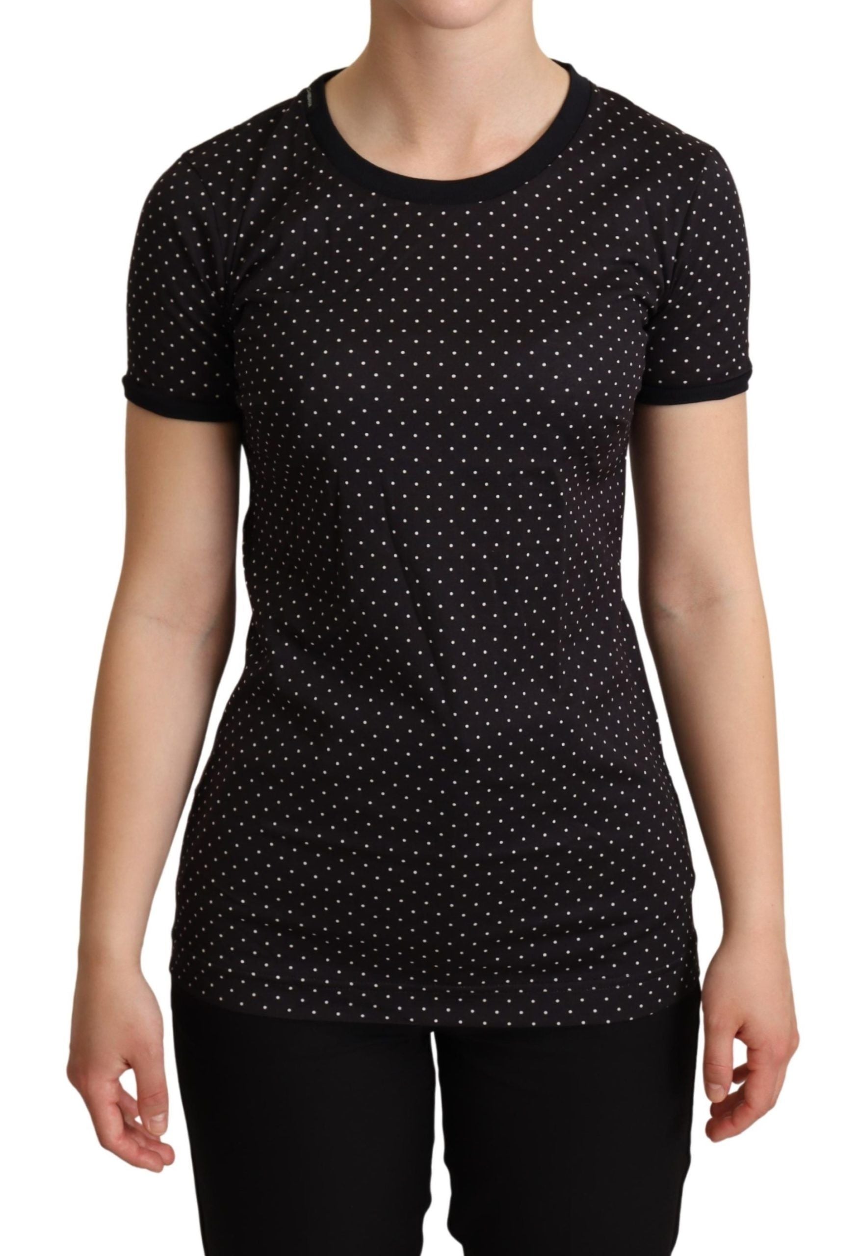 Dolce & Gabbana Polka Dotted Black Short Sleeve Crewneck Women's Top