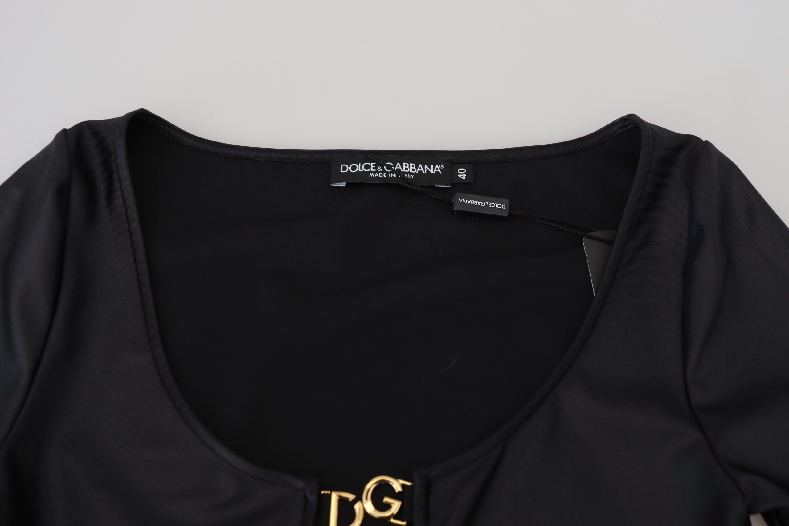 Dolce & Gabbana Elegant Black 3/4 Sleeve Top with Gold Women's Detailing