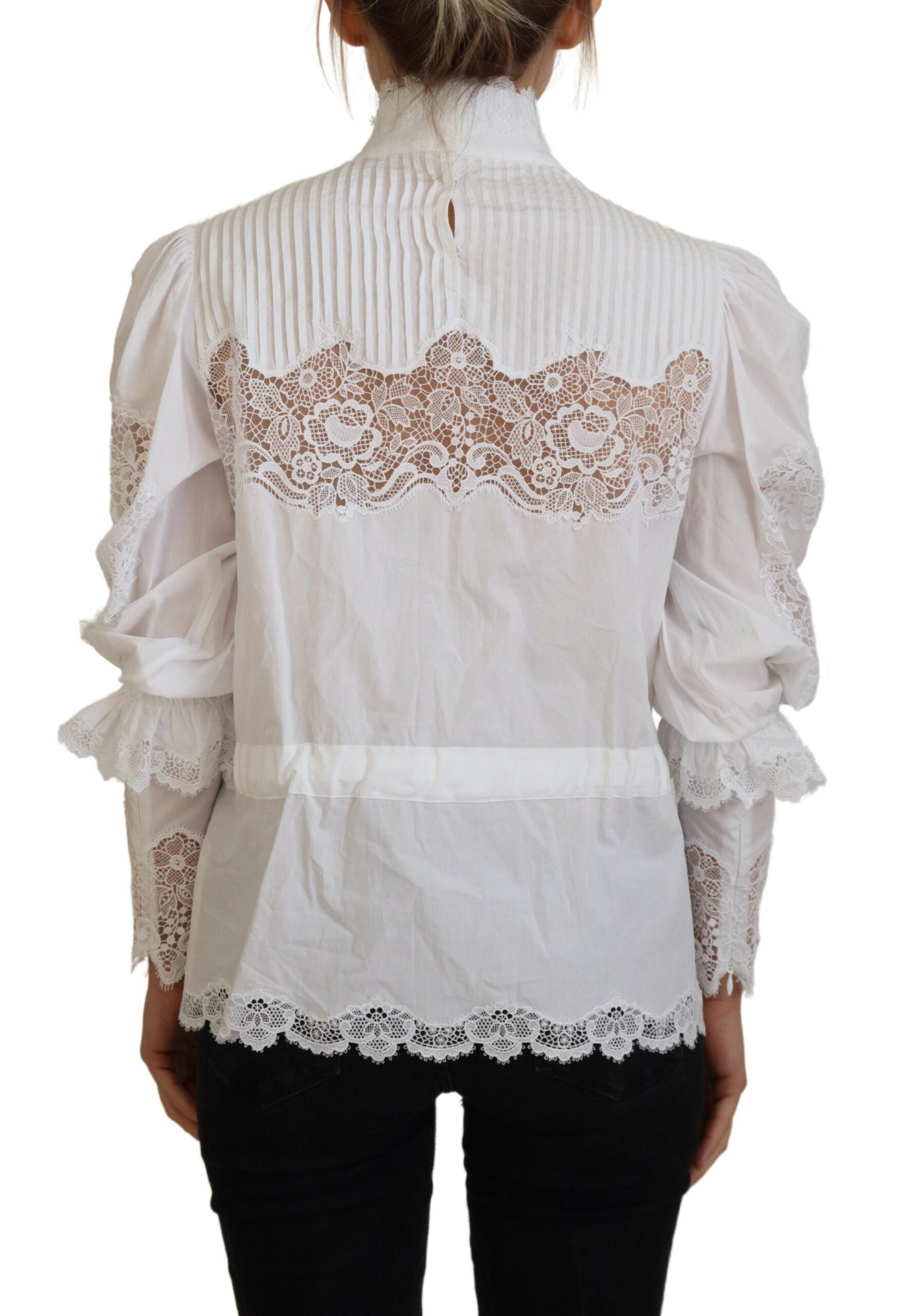 Dolce & Gabbana Elegant White Lace Trim Cotton Women's Blouse