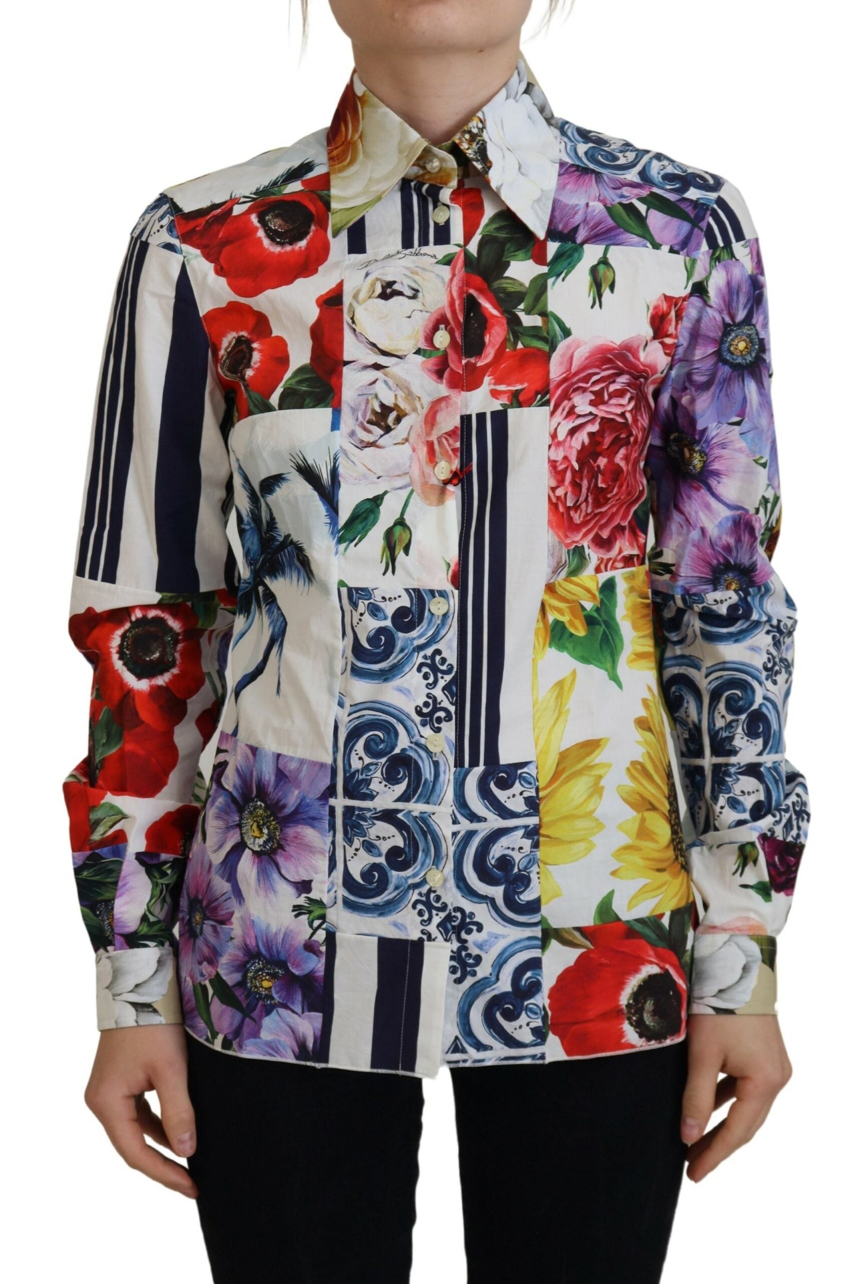 Dolce & Gabbana Elegant Floral Cotton Long Sleeve Women's Top