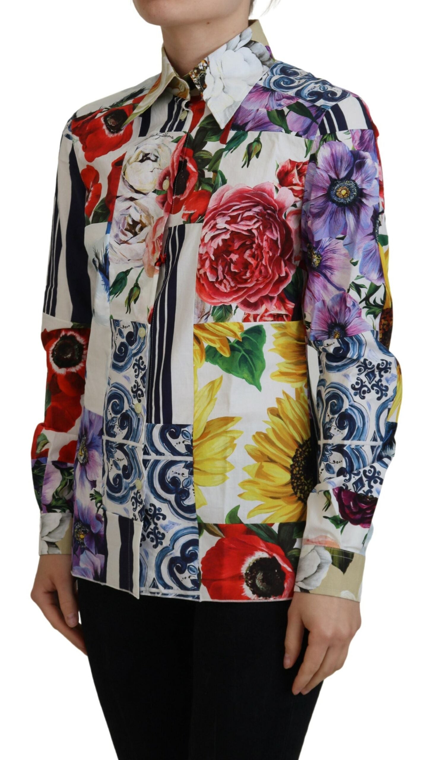 Dolce & Gabbana Elegant Floral Cotton Long Sleeve Women's Top