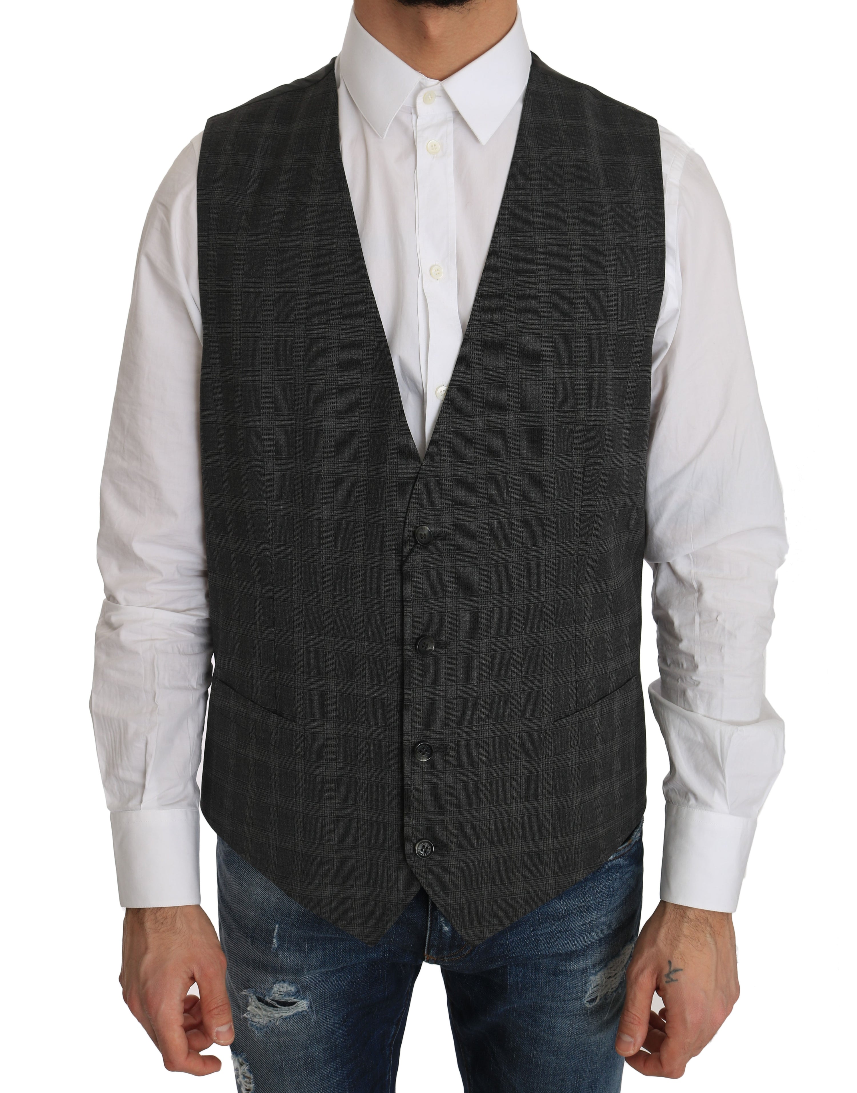 Dolce & Gabbana Elegant Checkered Wool Vest for the Urbane Men's Man