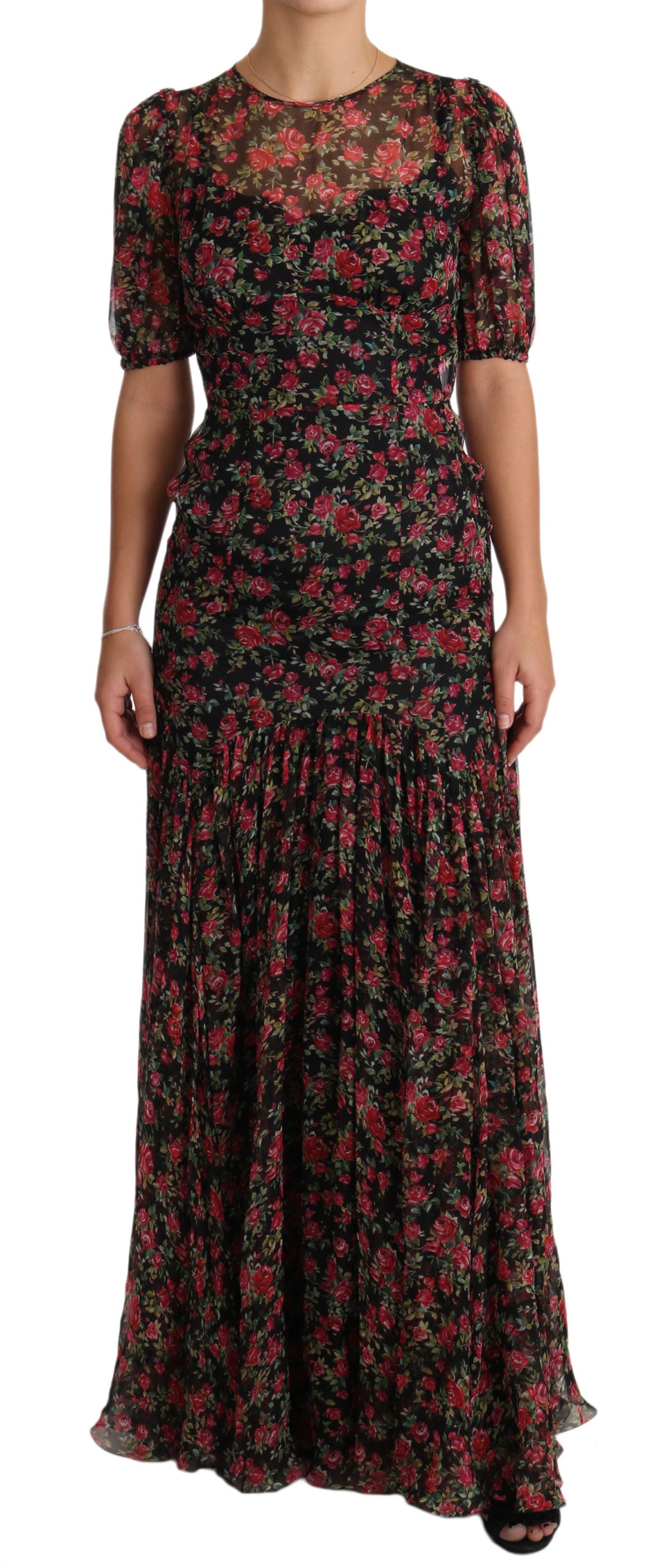 Dolce & Gabbana Elegant Black Silk Floral A-Line Women's Gown