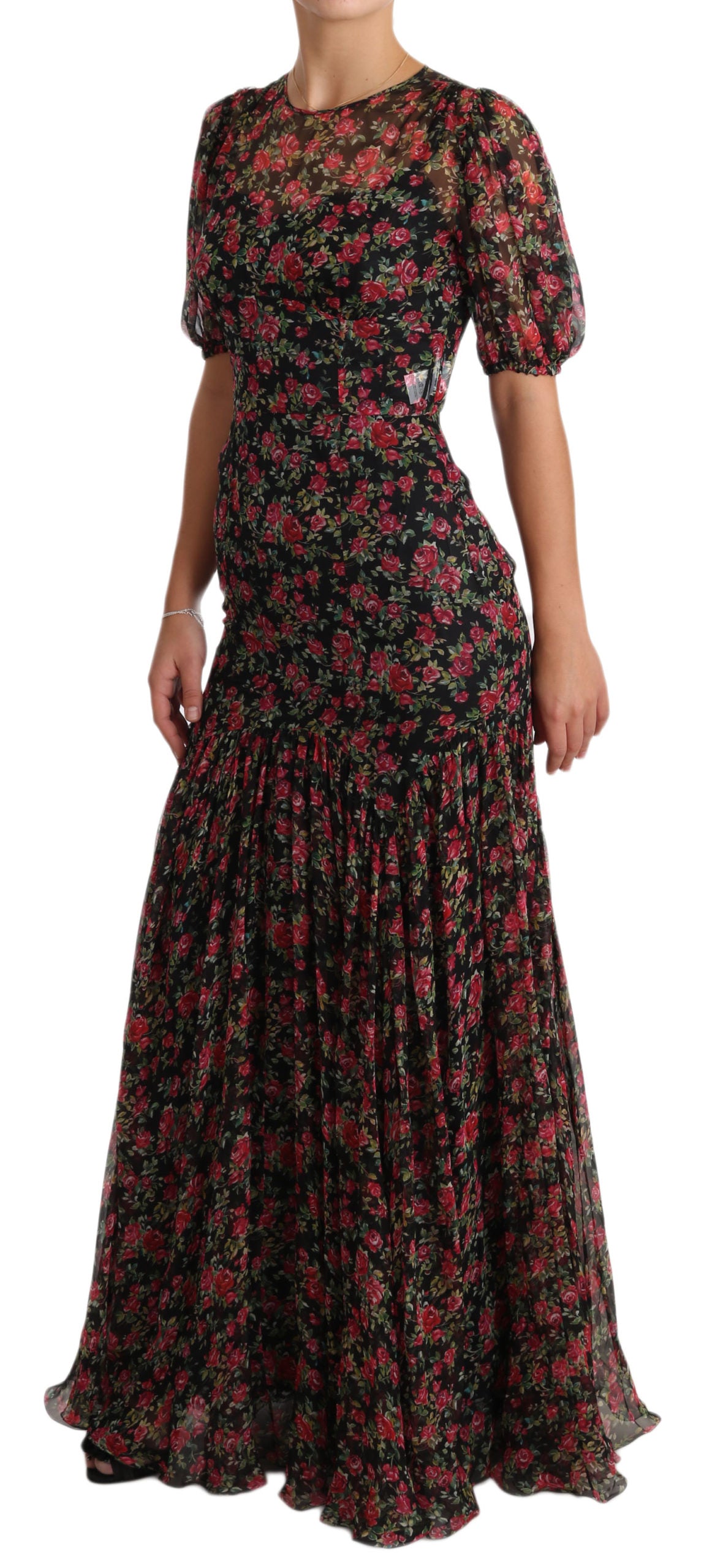 Dolce & Gabbana Elegant Black Silk Floral A-Line Women's Gown