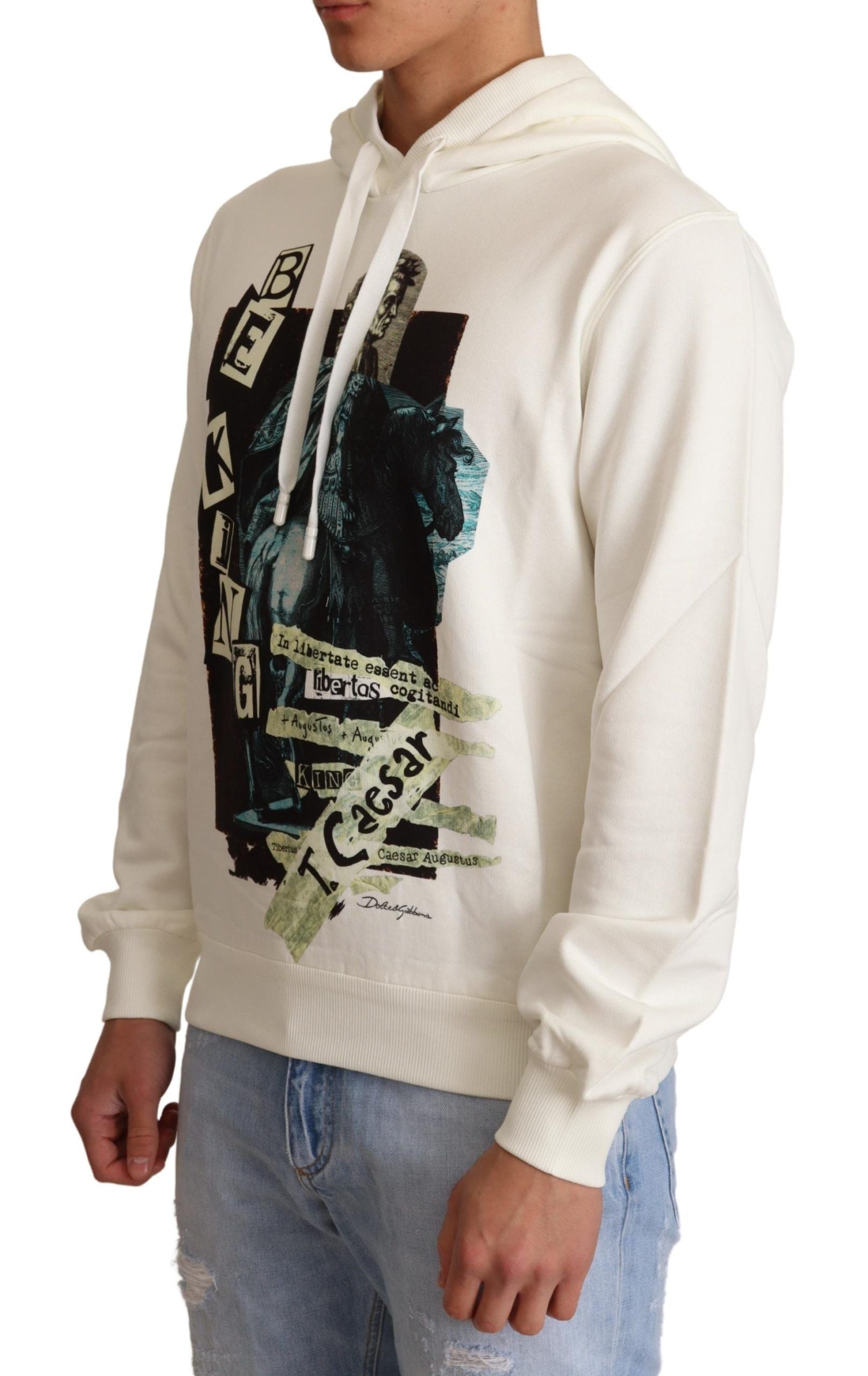 Dolce & Gabbana White King Ceasar Cotton Hooded Men's Sweater3