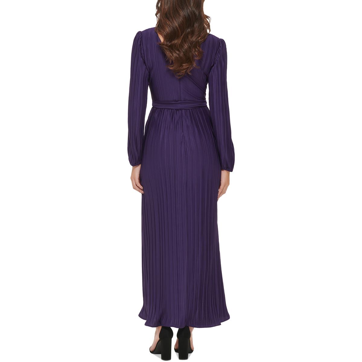 Womens Pleated Surplice Evening Dress