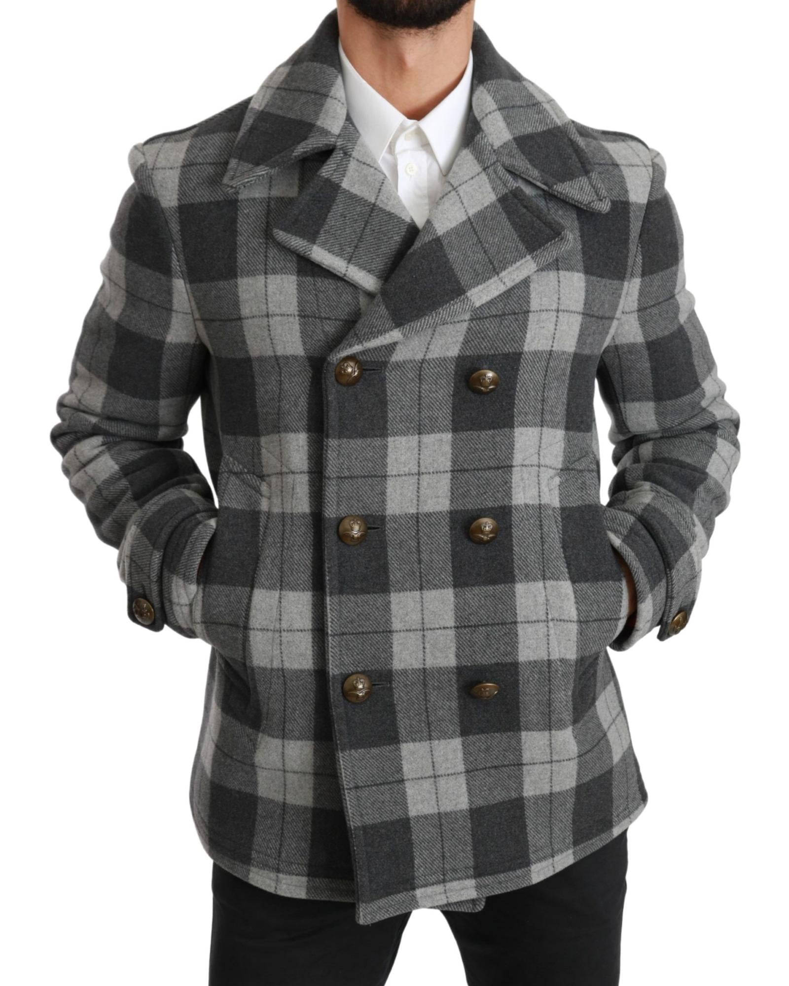 Dolce & Gabbana  Men's Gray Checkered Peacoat