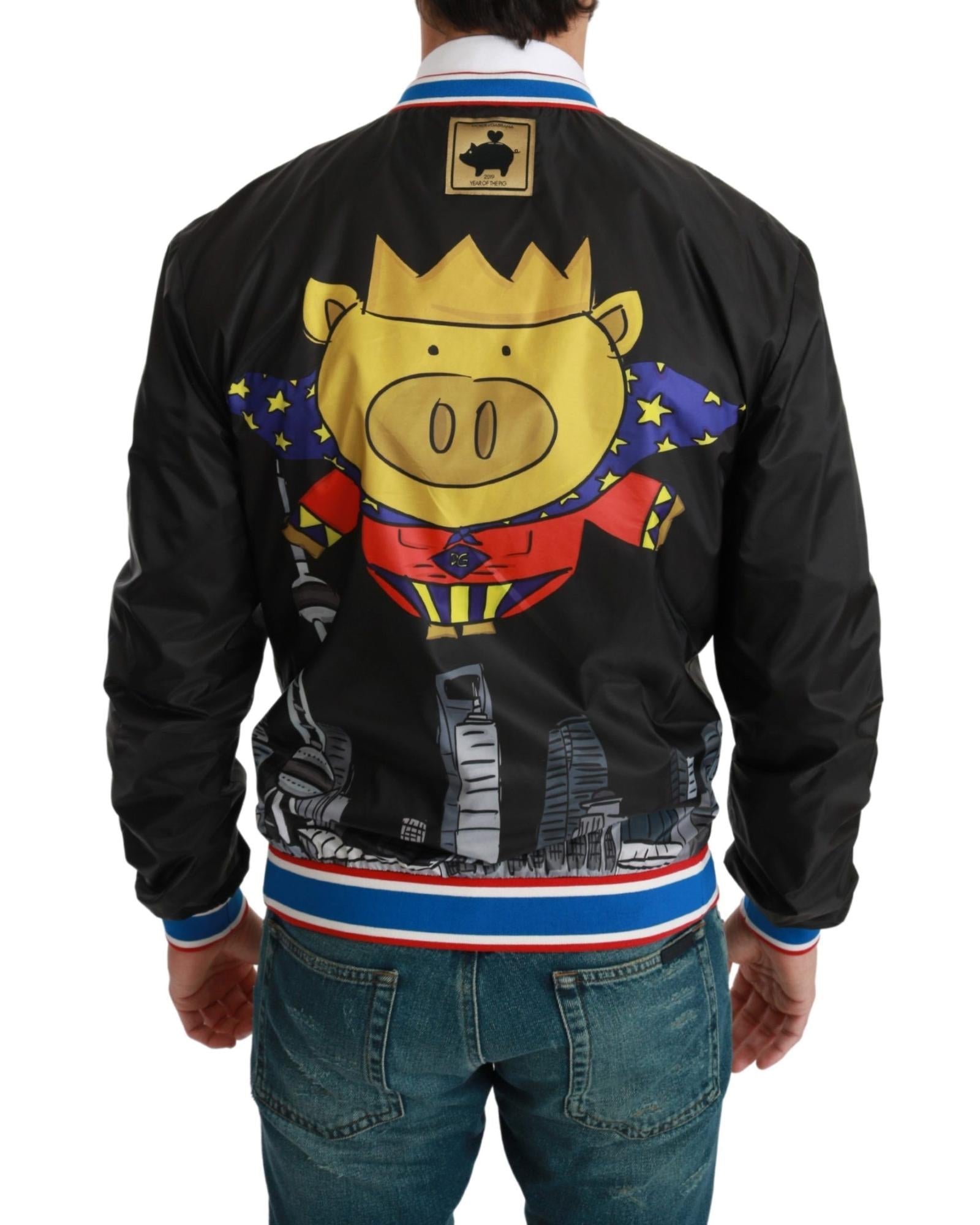 Dolce & Gabbana  Men's Pig Super Hero Bomber Jacket Black