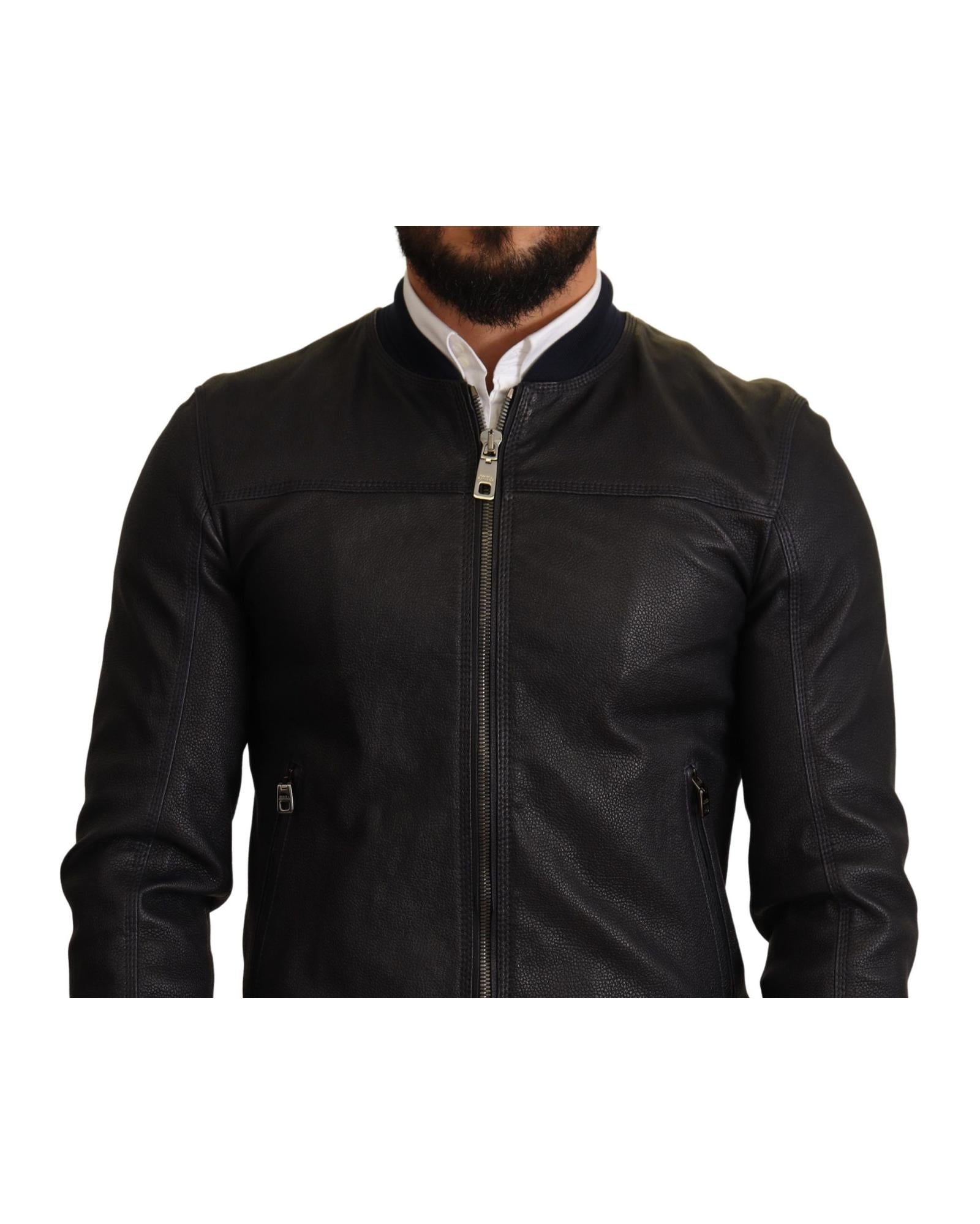 Dolce & Gabbana  Men's Black Leather Bomber Jacket