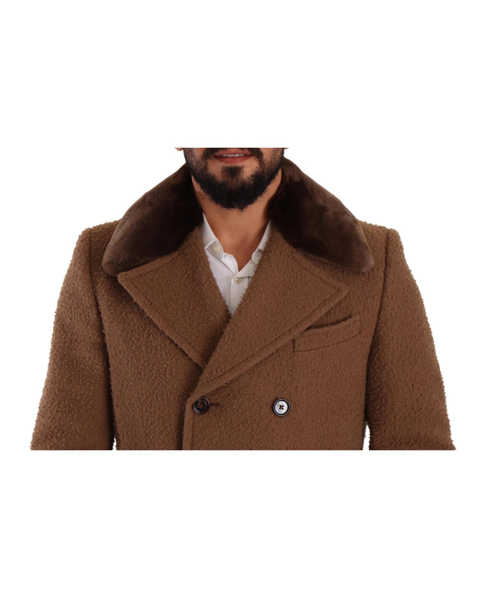 Dolce & Gabbana  Men's Double Breasted Overcoat with Fur Collar