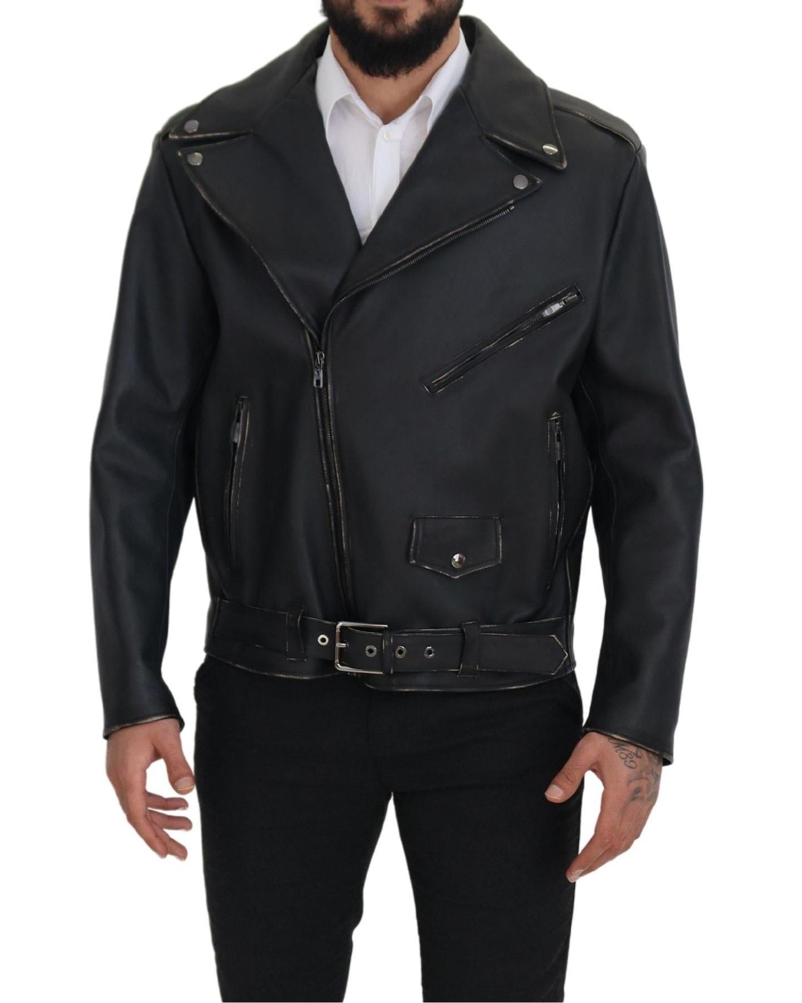 Dolce & Gabbana  Men's Black Leather Biker Jacket