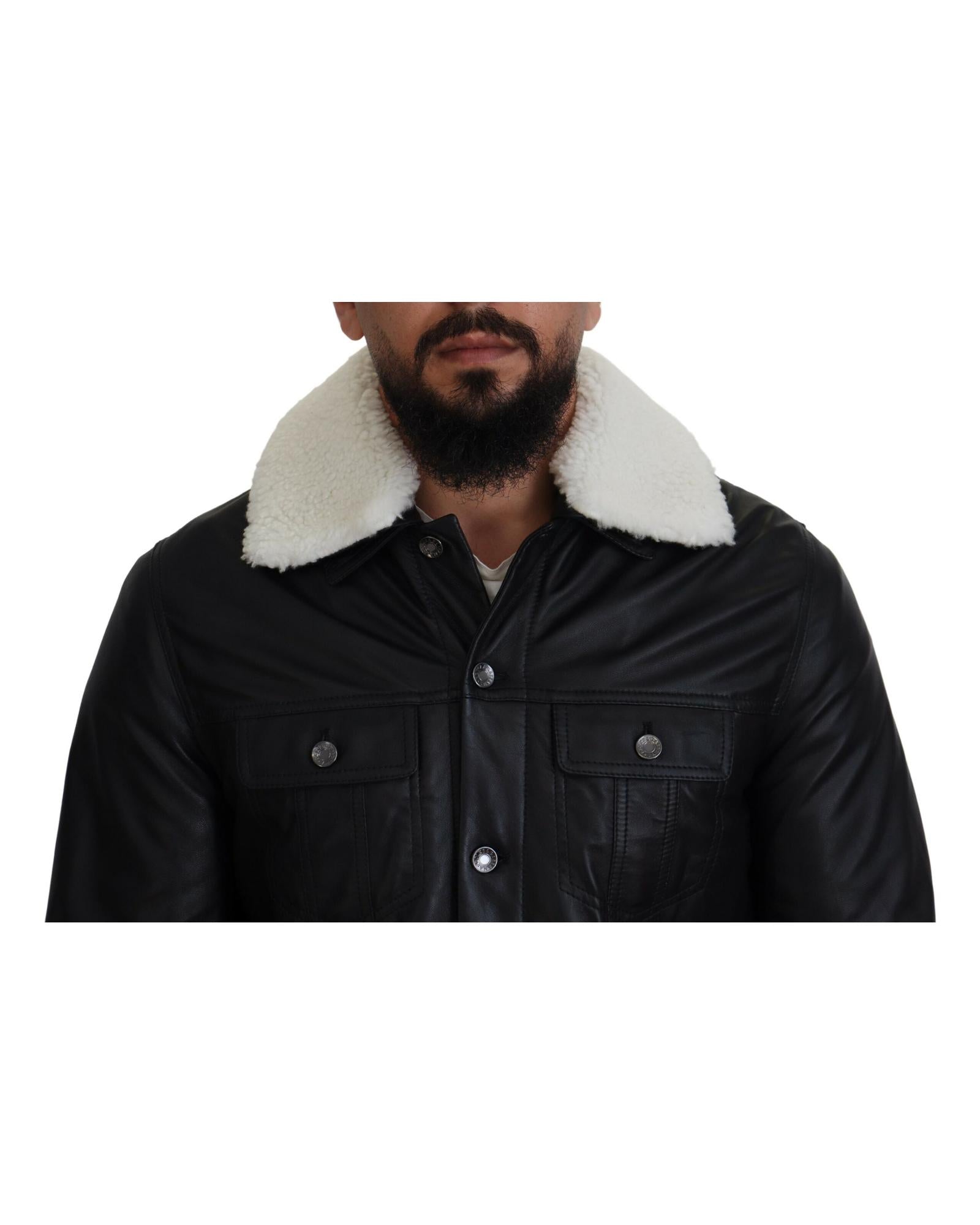 Dolce & Gabbana  Black Leather Trucker Jacket