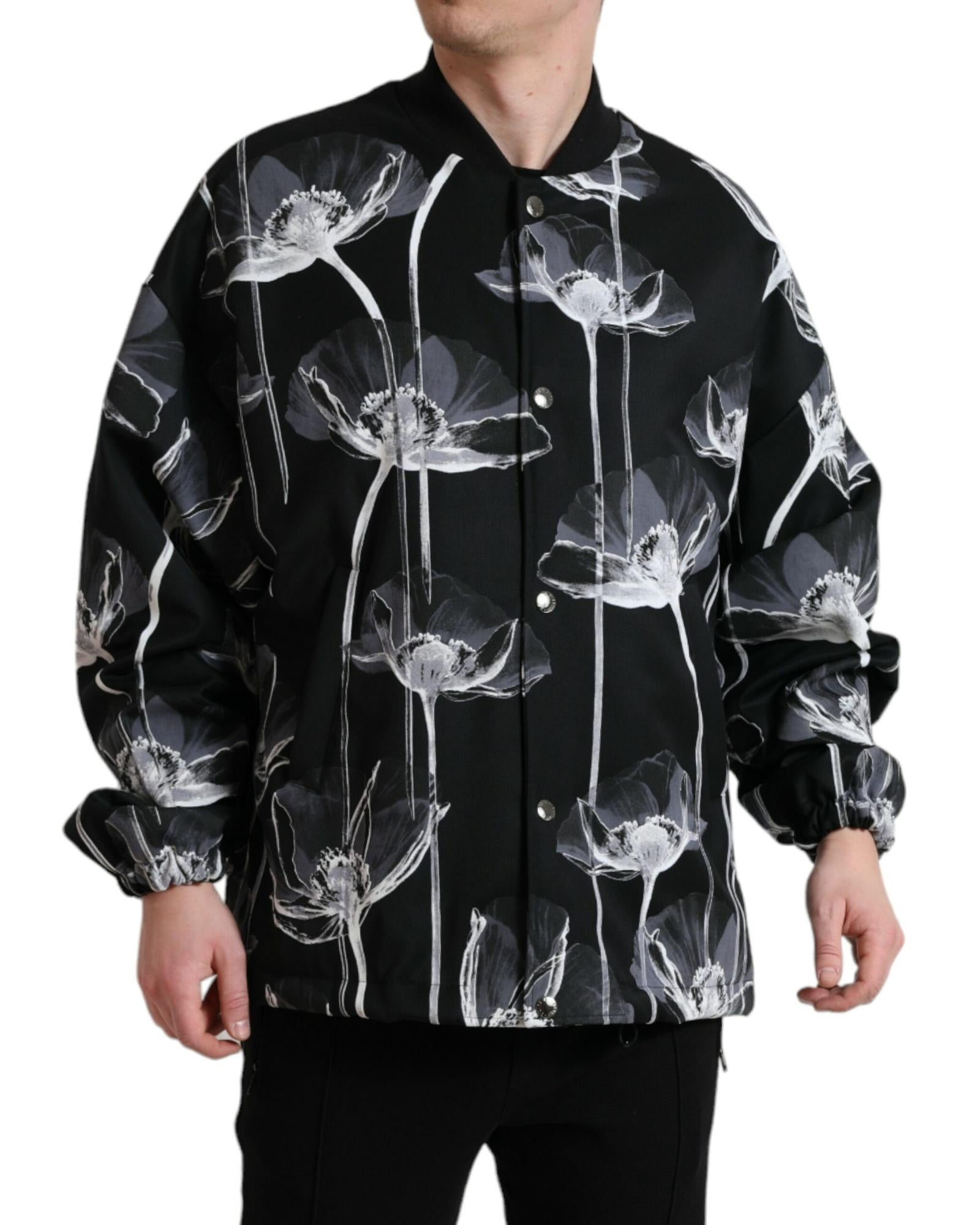 Dolce & Gabbana Floral Print Wool Button Down Bomber Jacket