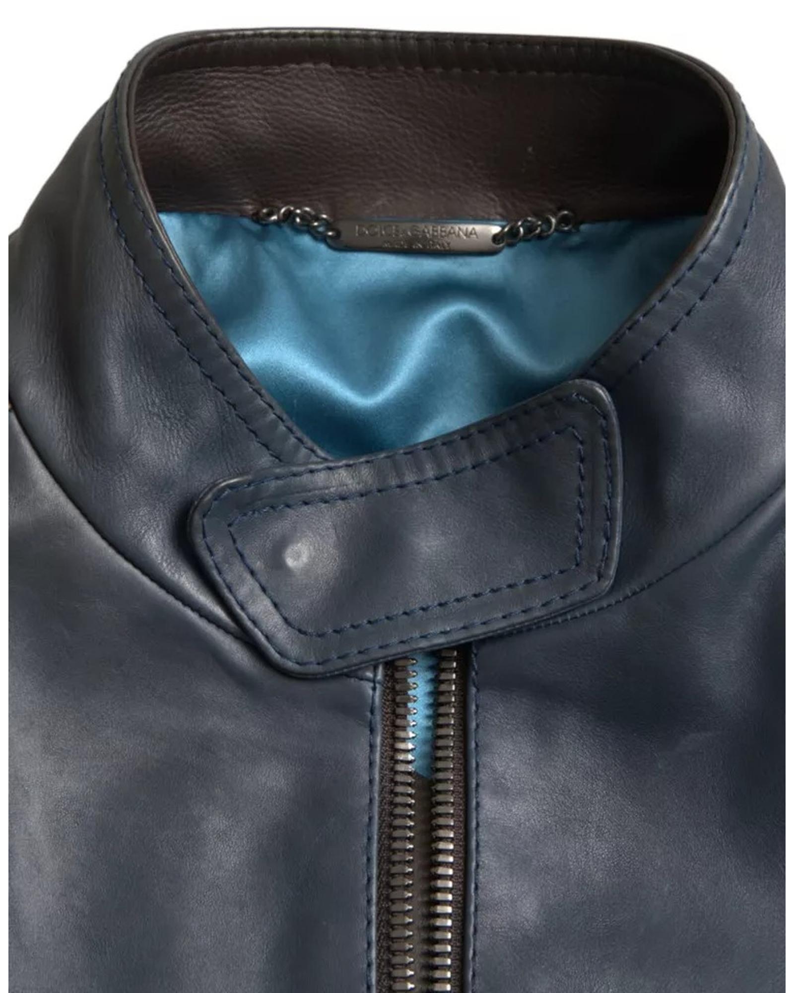 Dolce & Gabbana  Men's Blue Leather Biker Jacket