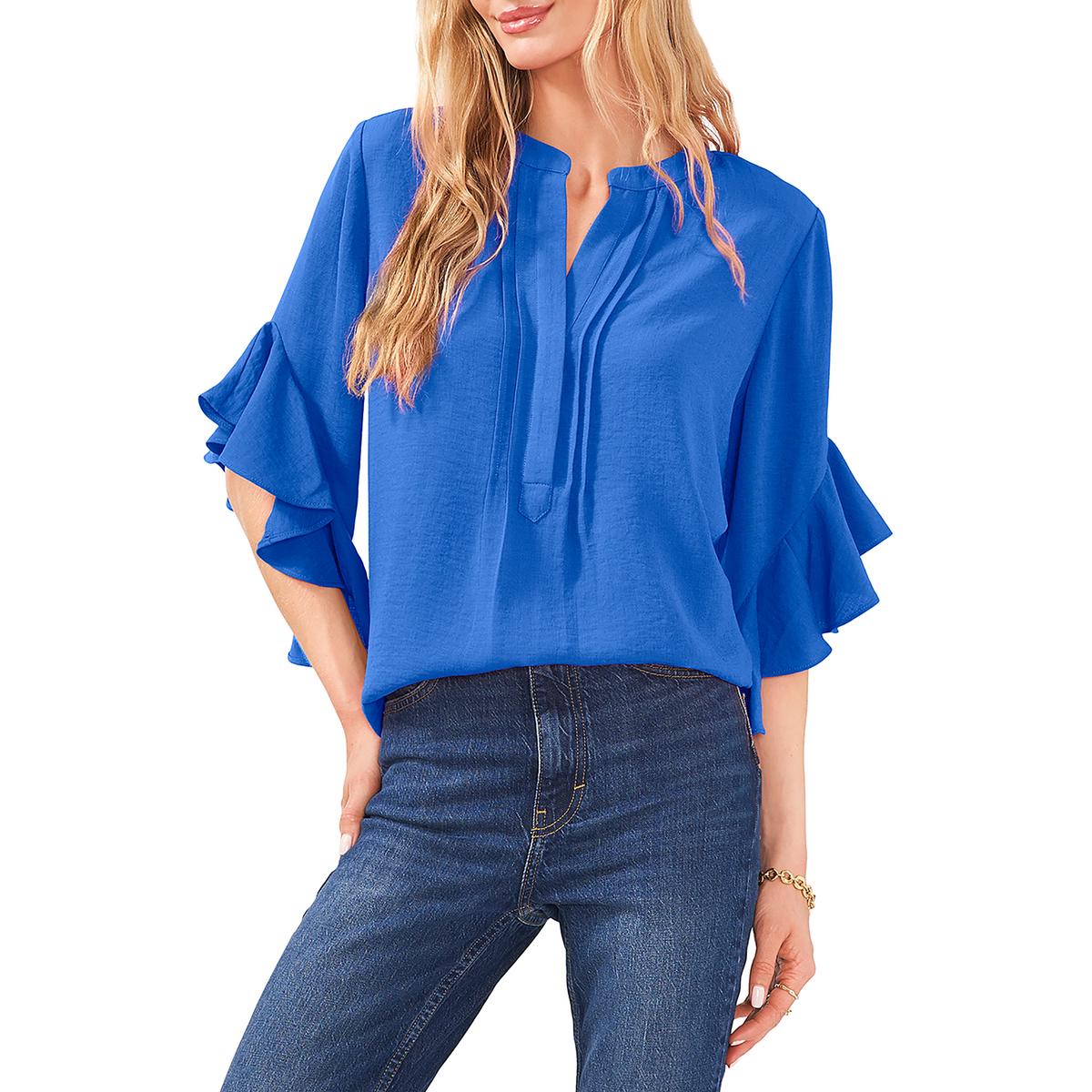 Womens Ruffle Sleeve Split Neck Blouse