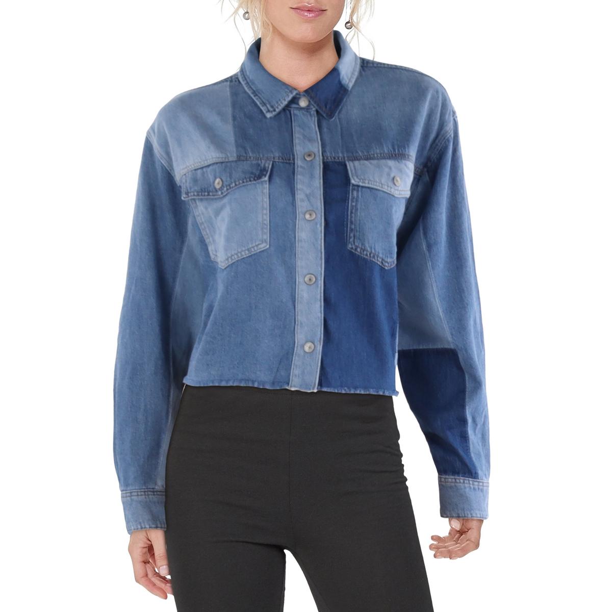 Womens Denim Cropped Button-Down Top