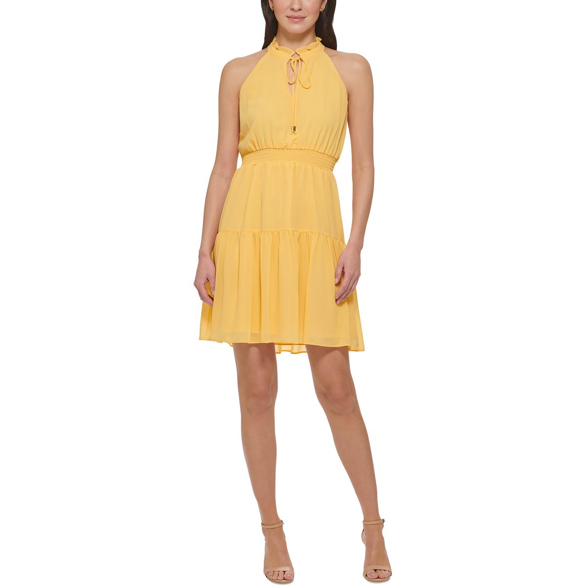 Womens Tiered Mini Halter Dress