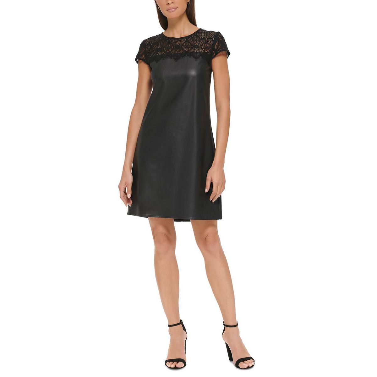 Womens Lace Trim Knee-Length Shift Dress