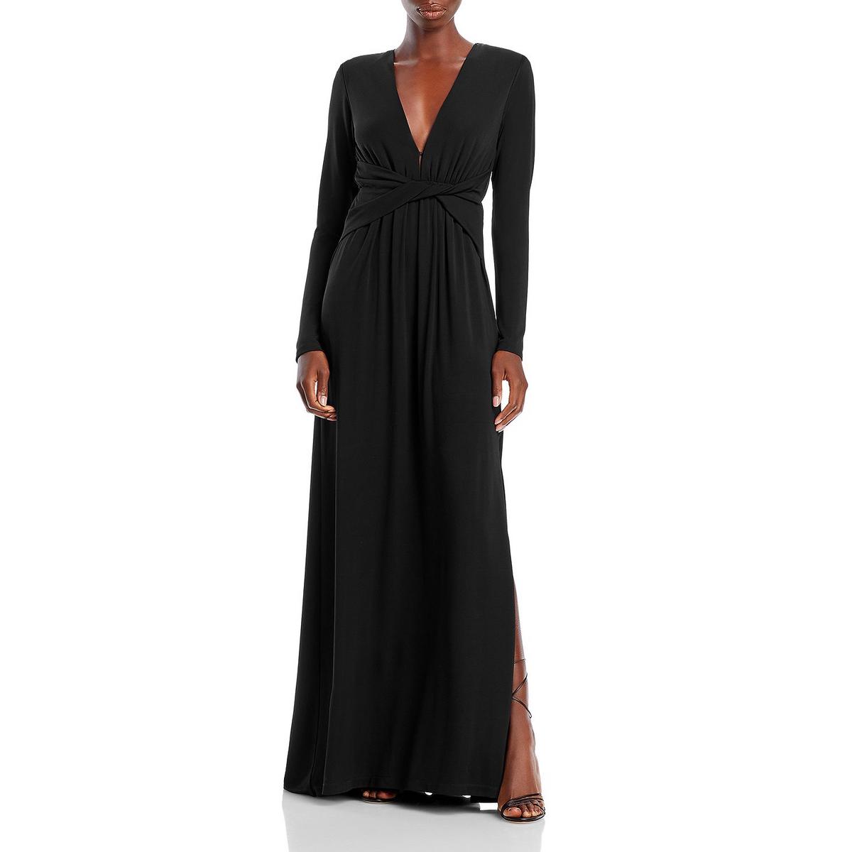 Womens Plunging Gathered Evening Dress