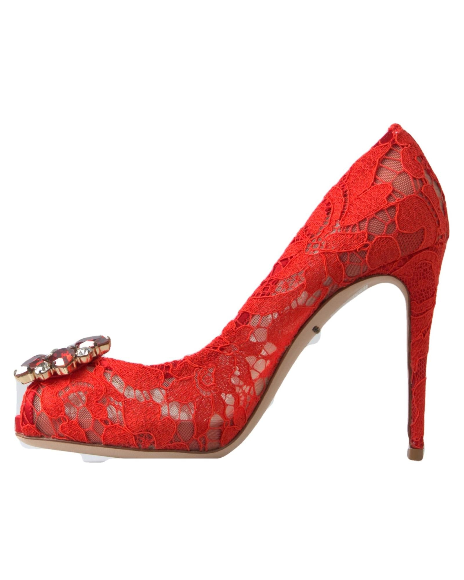 Dolce & Gabbana  Red Lace Peep Toe Pumps