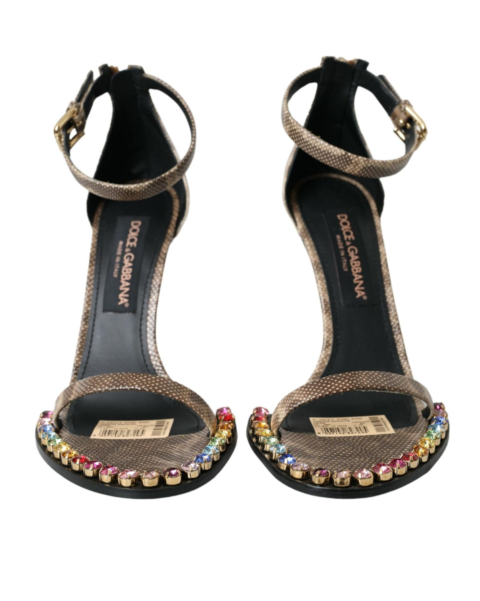 Dolce & Gabbana Exotic Leather Crystal Embellished Sandals