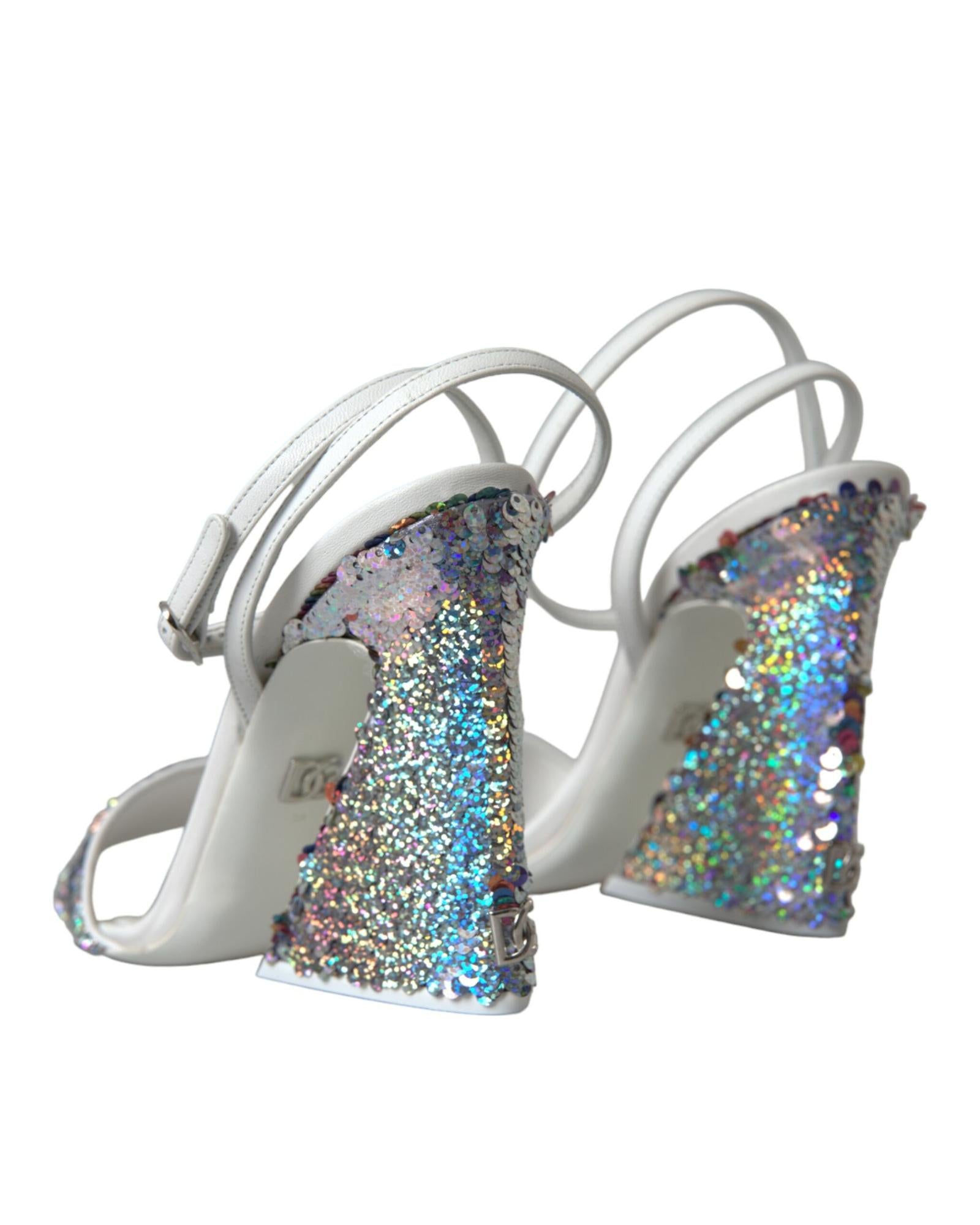 Dolce & Gabbana  White Leather Sequin Sandals