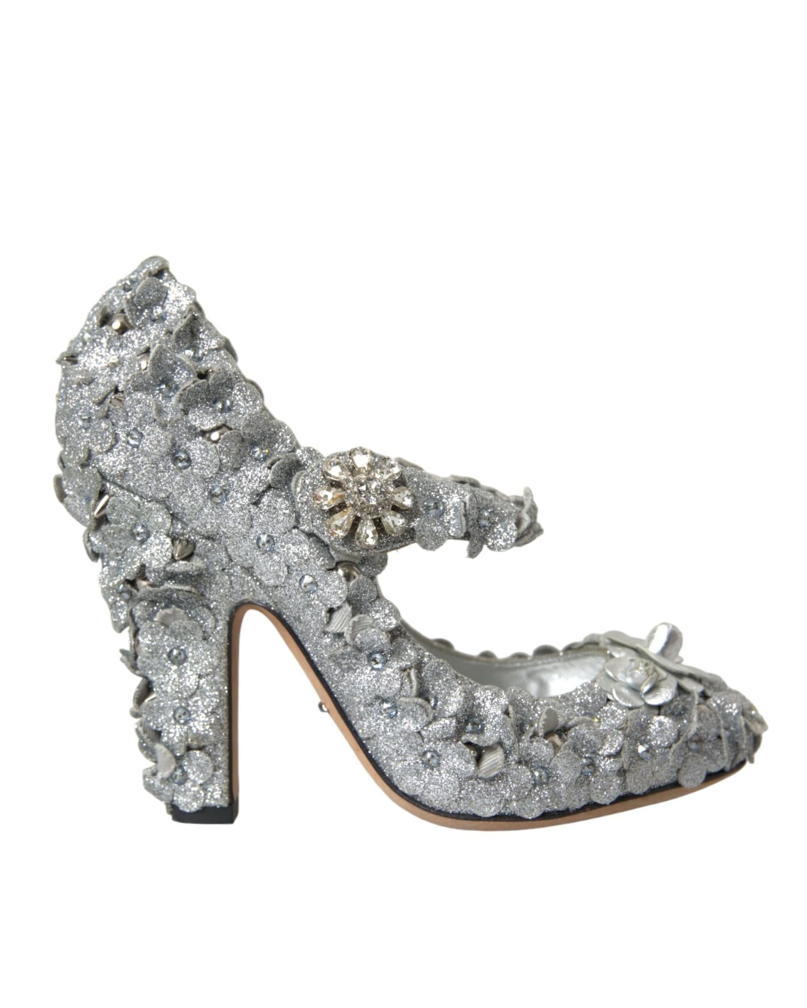 Dolce & Gabbana  Floral Embellished Silver Pumps