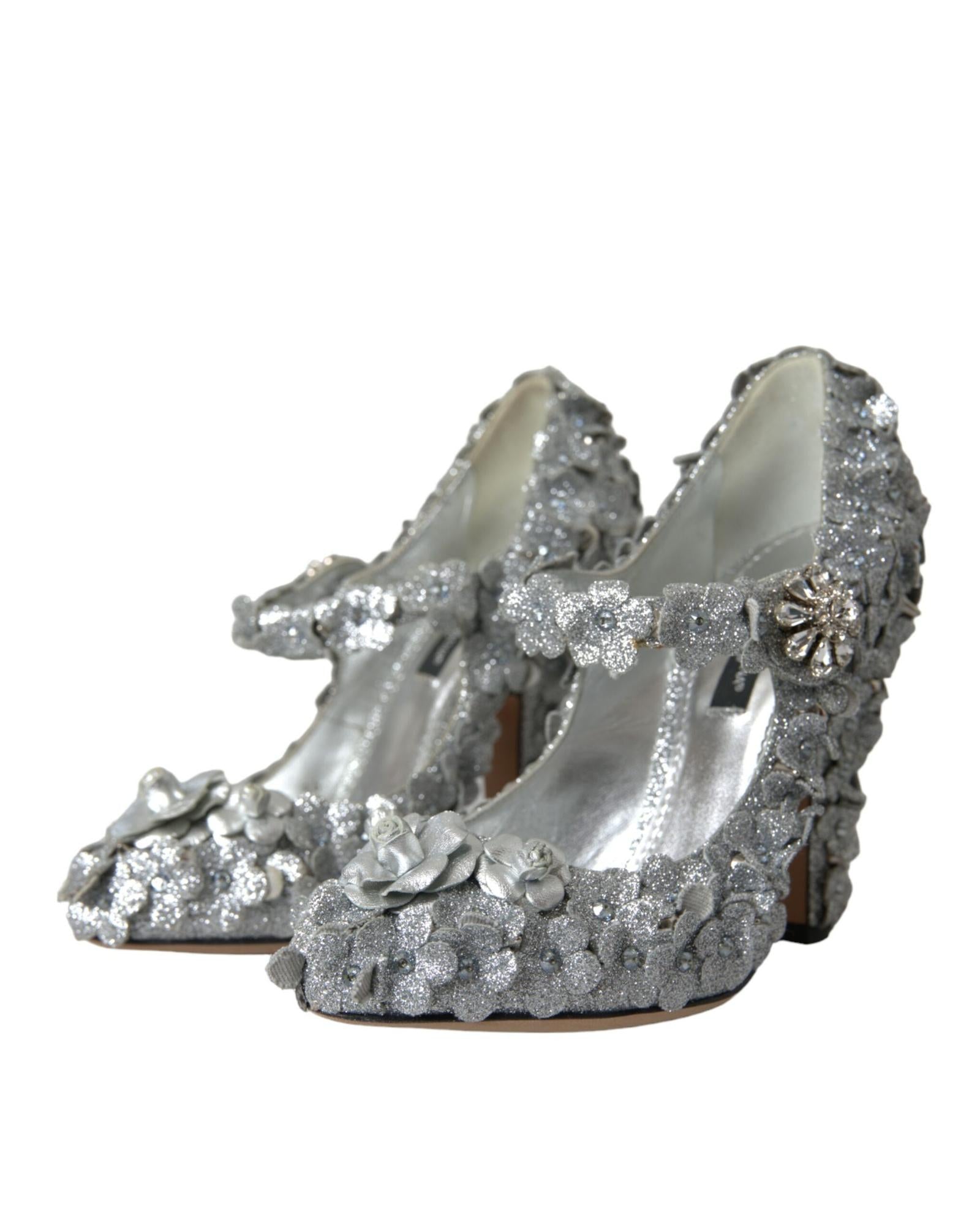 Dolce & Gabbana  Floral Embellished Silver Pumps