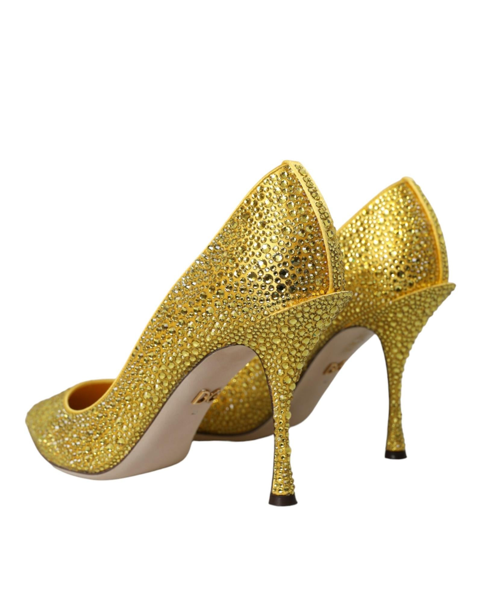 Dolce & Gabbana  Crystal Embellished Satin Pumps - Yellow