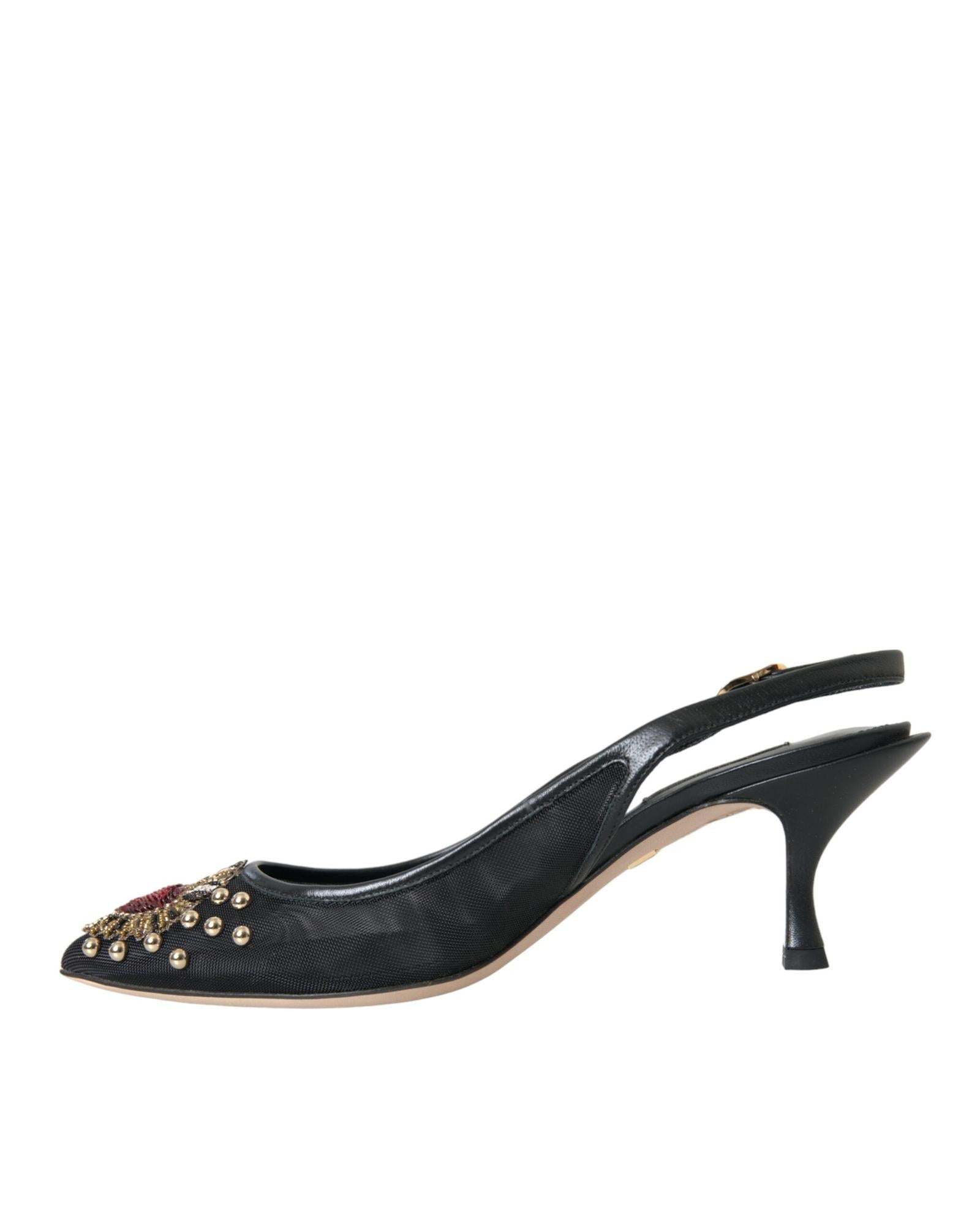 Dolce & Gabbana  Black Slingback Pumps with Kitten Heel and Mesh Upper