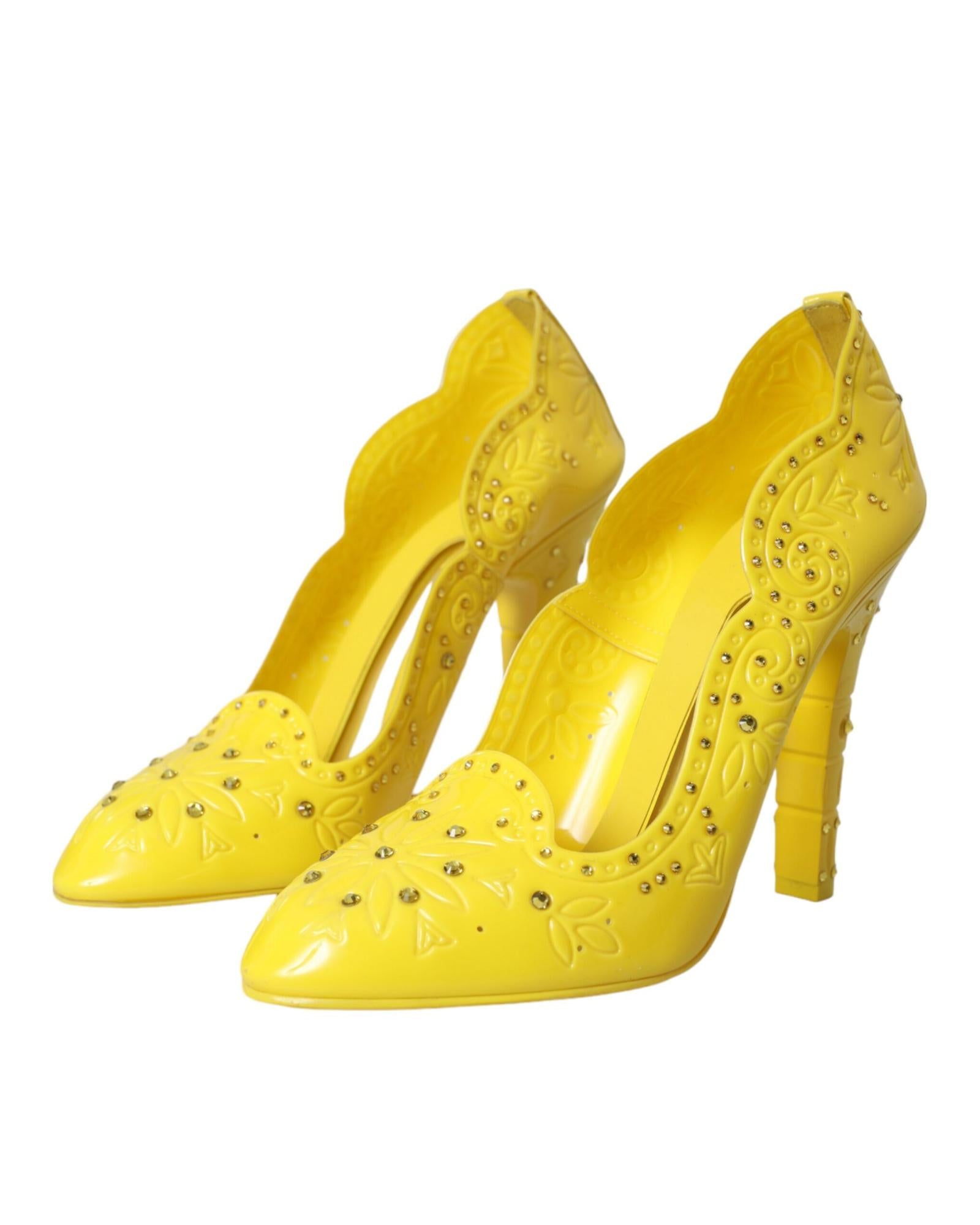 Dolce & Gabbana  Floral Embellished Pointed Toe Pumps Yellow