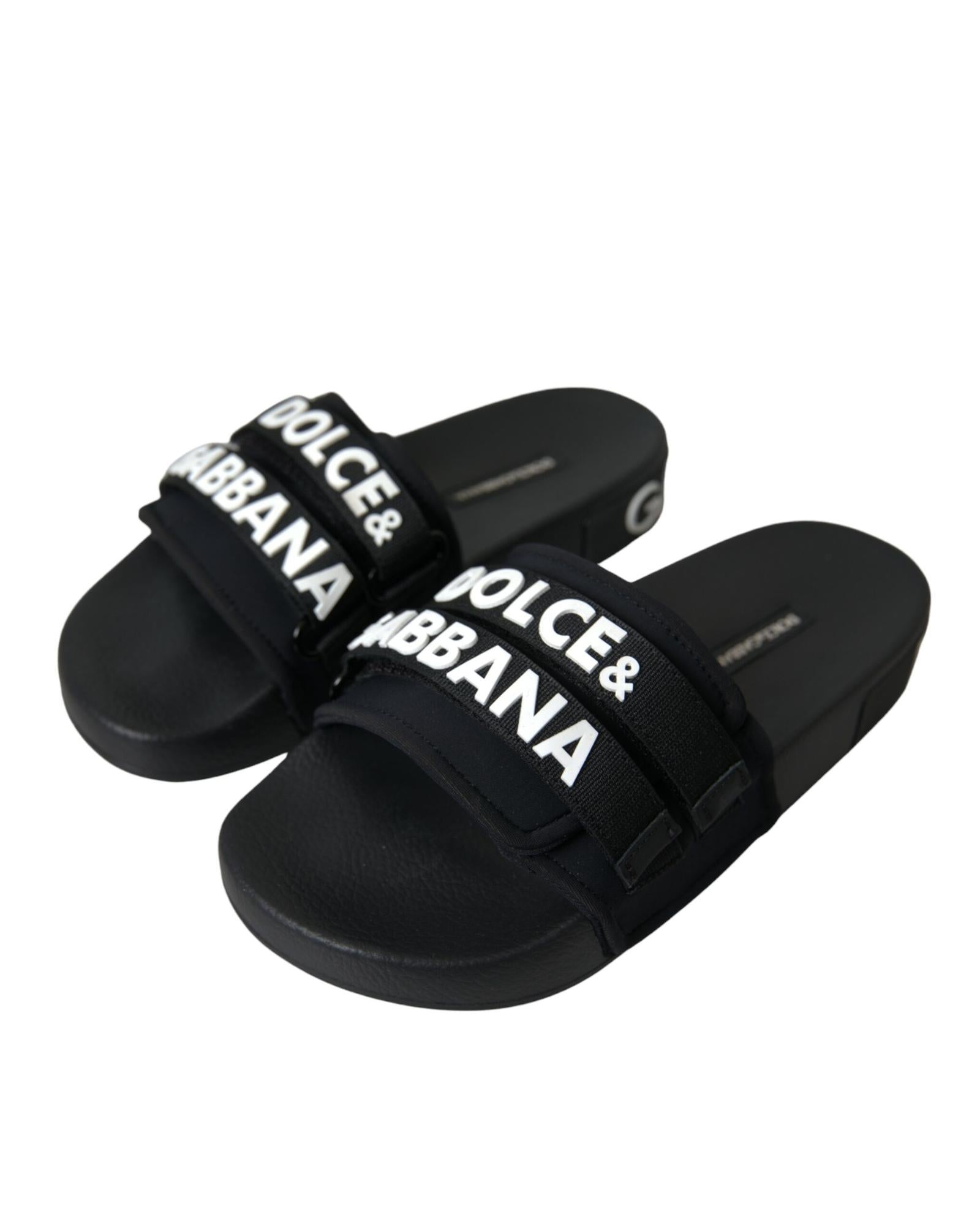 Dolce & Gabbana  Portofino Black Neoprene Slides