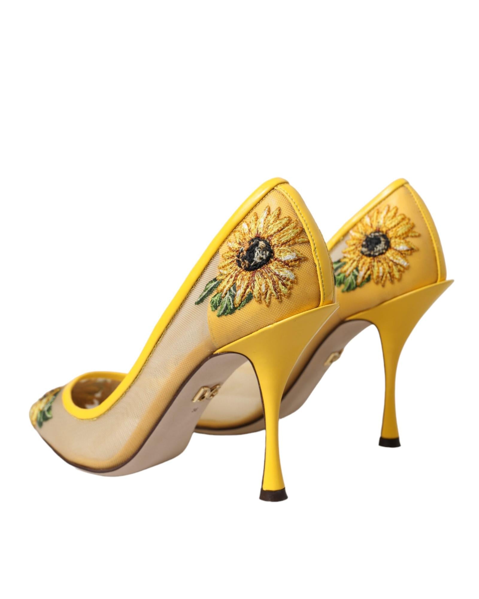 Dolce & Gabbana  Sunflower Pumps Yellow Mesh Leather Heels