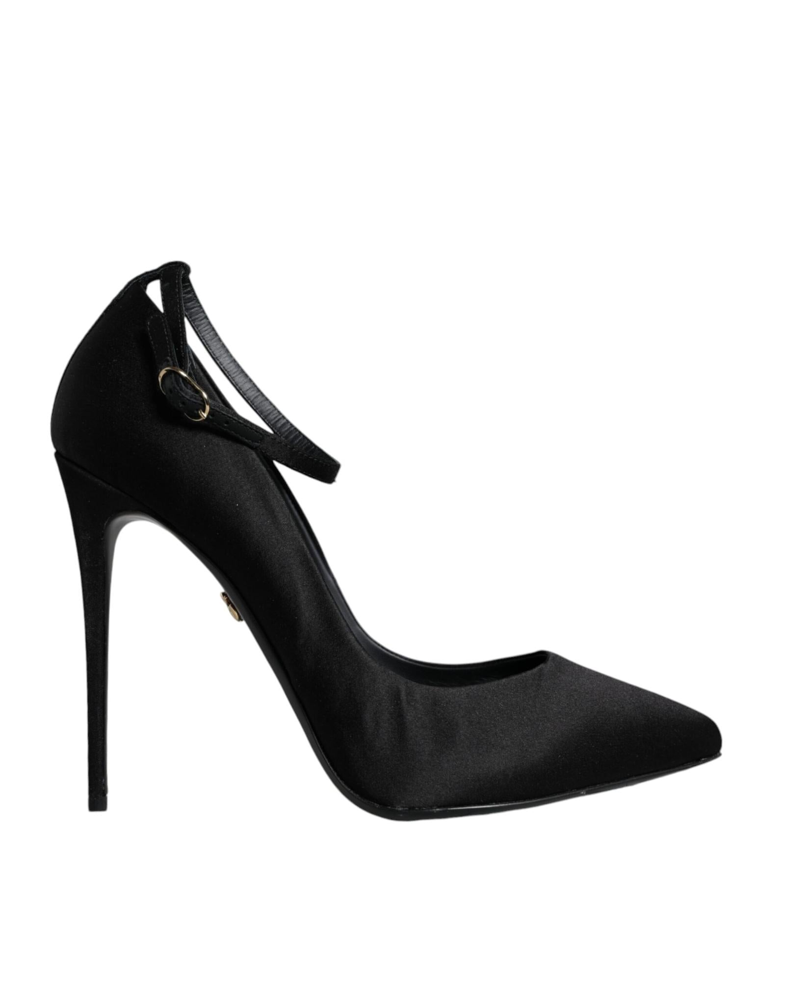 Dolce & Gabbana  Black Satin Pointed Toe Slingback Pumps