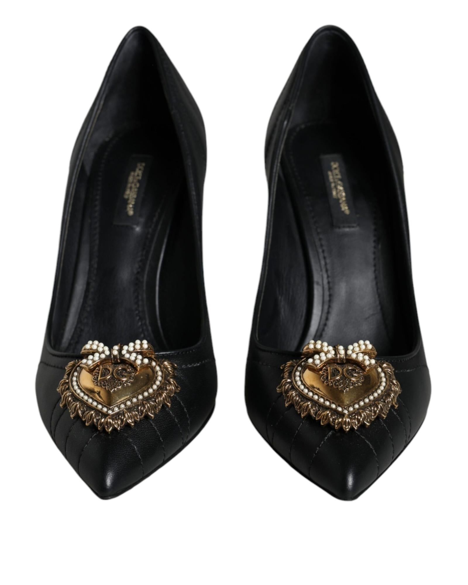 Dolce & Gabbana Leather Heart Devotion Pumps with Gold Accents2