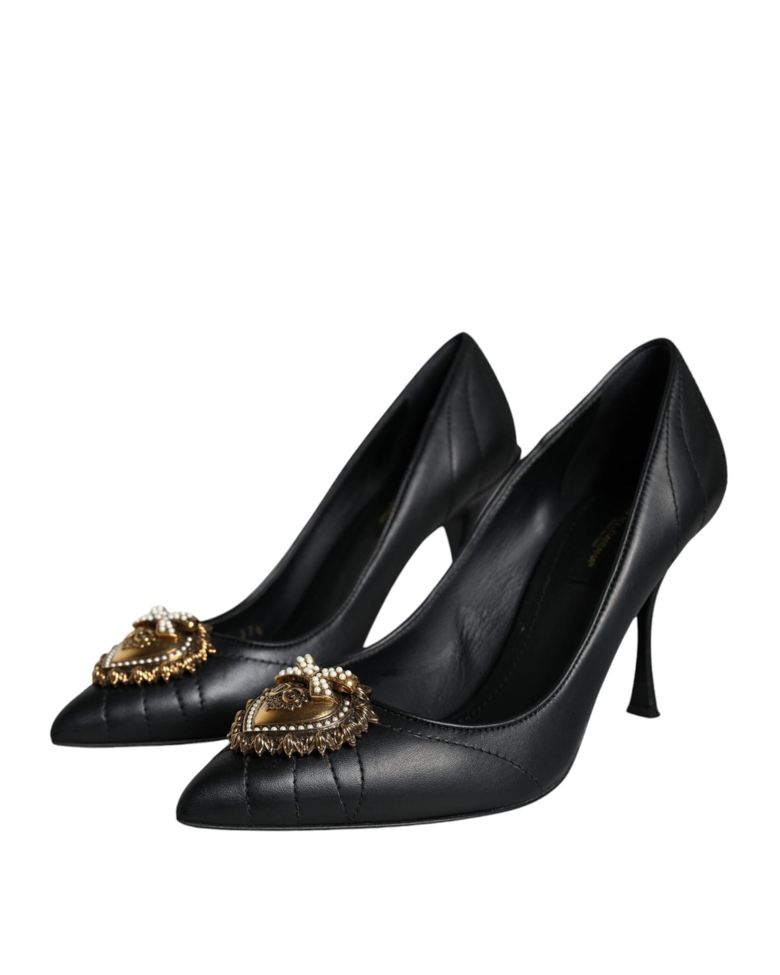 Dolce & Gabbana Leather Heart Devotion Pumps with Gold Accents3