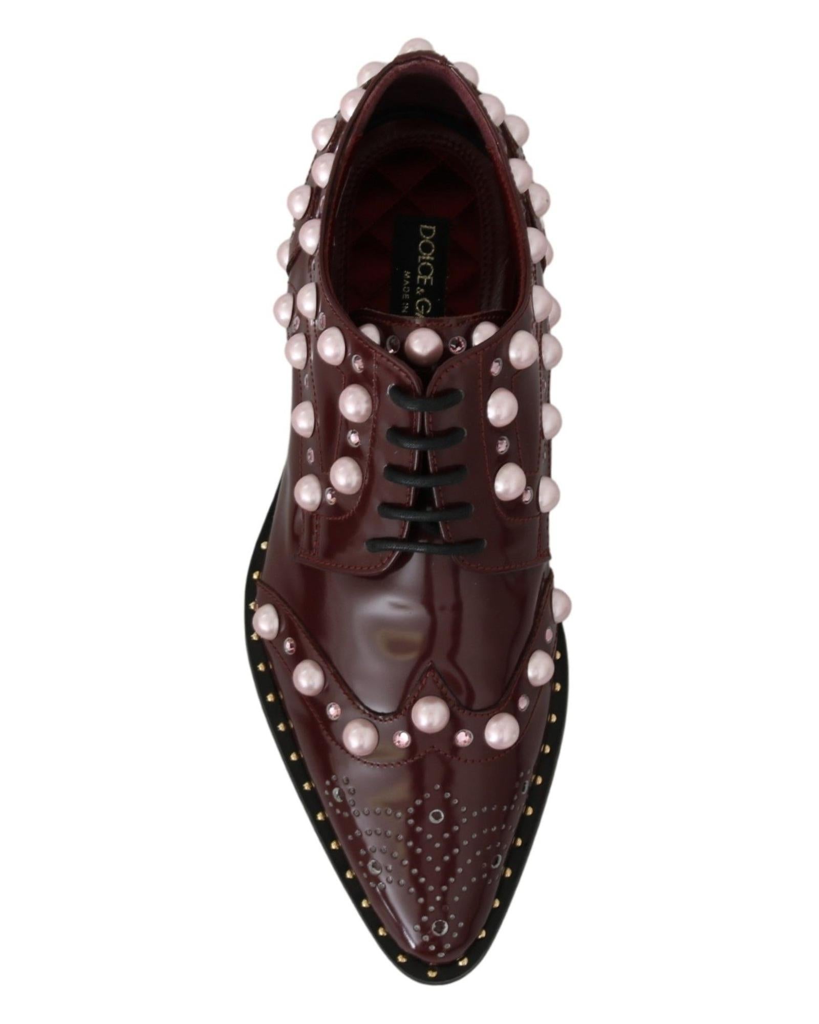 Dolce & Gabbana  Burgundy Patent Leather Pearl Brogues