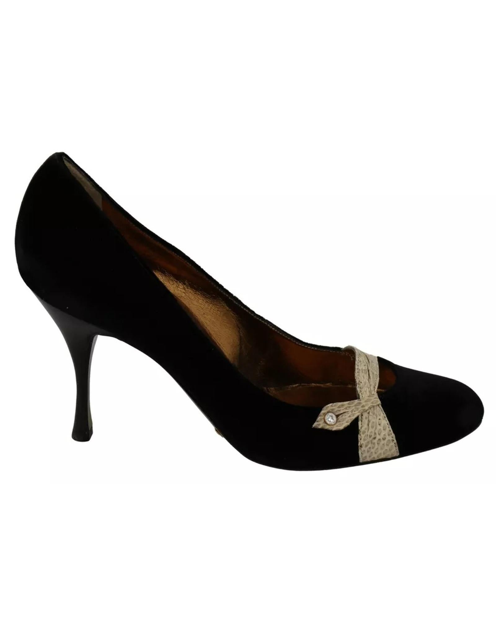 Dolce & Gabbana  Black Velvet Pumps with Bow Detail