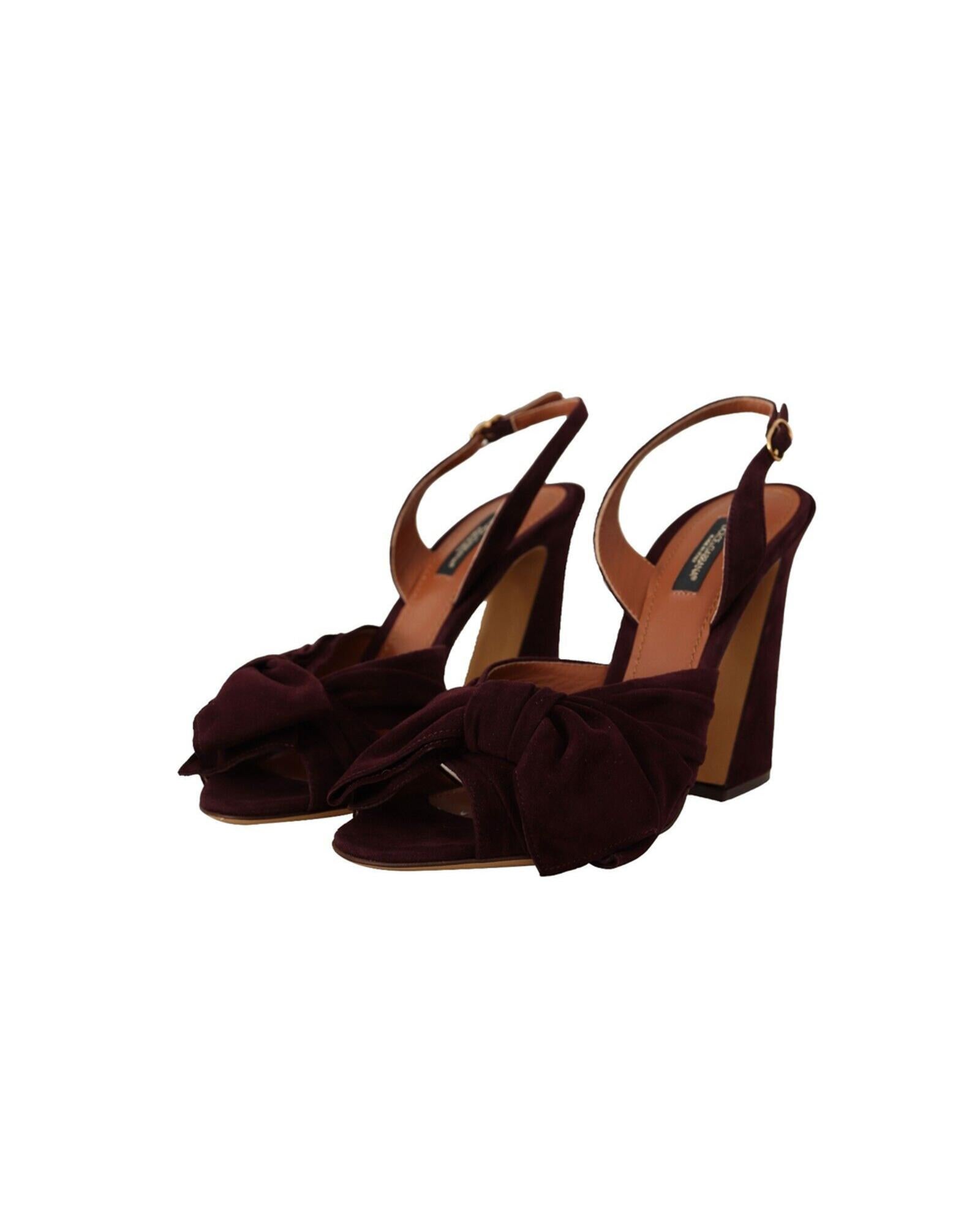 Dolce & Gabbana  Burgundy Suede Bow Slingback Sandals