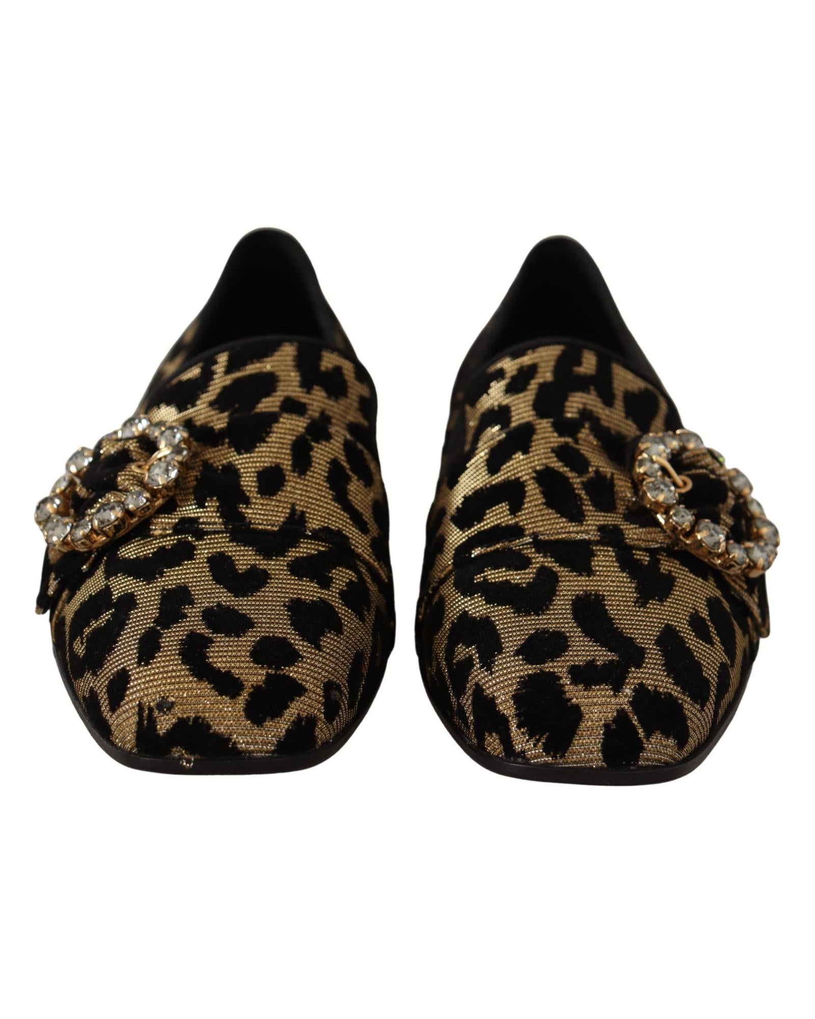 Dolce & Gabbana  Leopard Print Loafers with Rhinestone Buckle