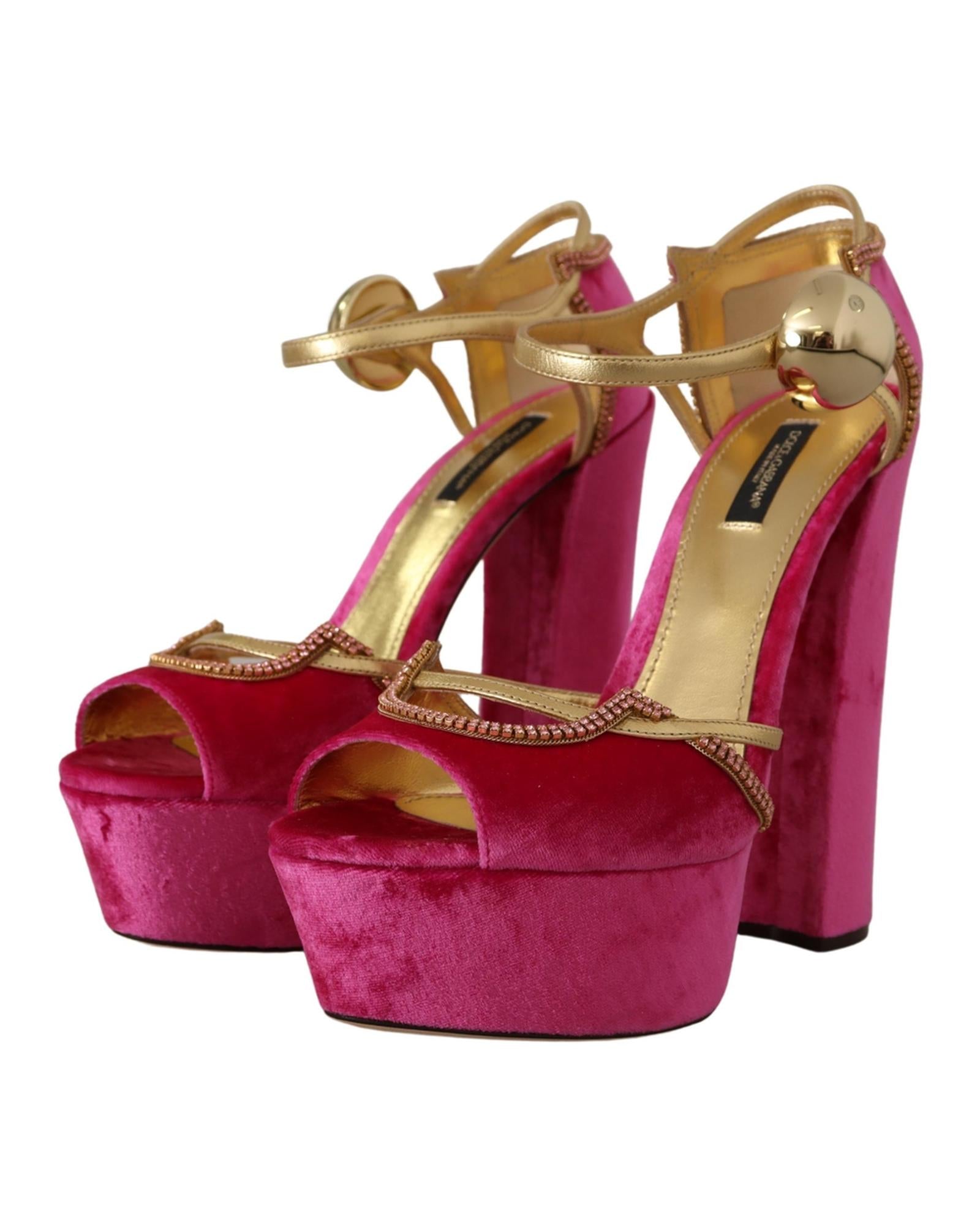 Dolce & Gabbana  Women's Pink Velvet Platform Sandals