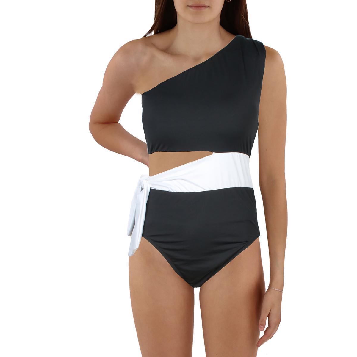 Plus Womens Side Tie One Shoulder One-Piece Swimsuit