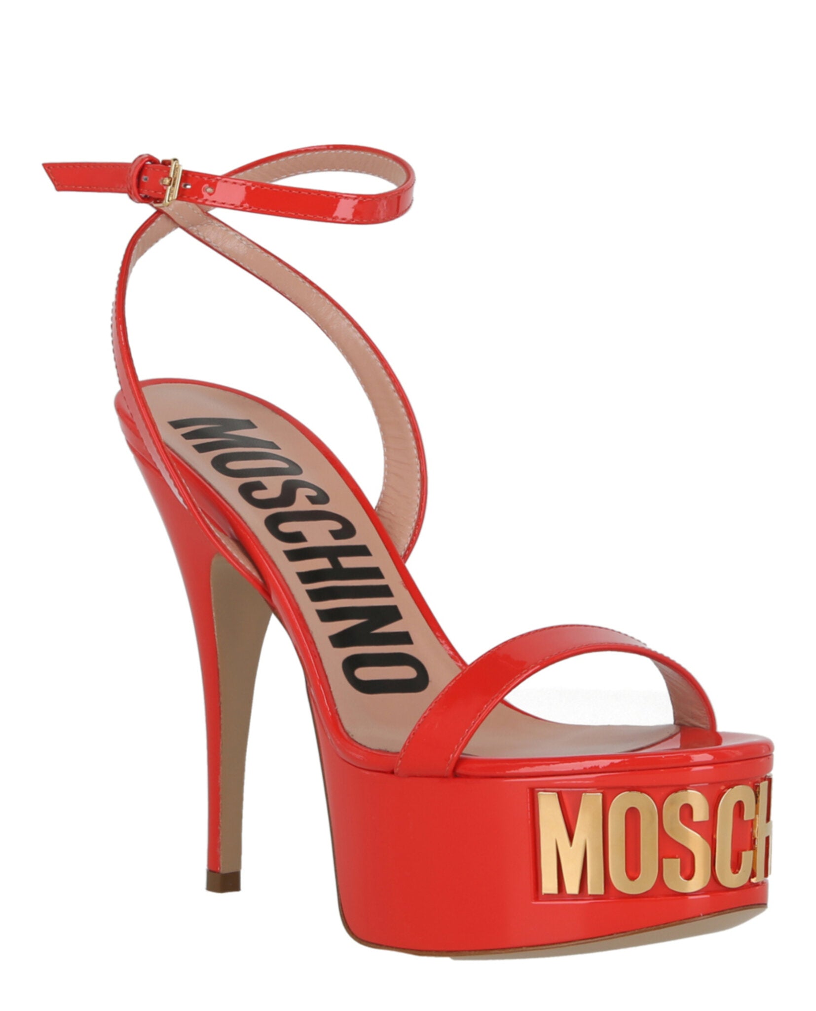 Moschino Womens Logo-Letter Patent Leather Platform Pump