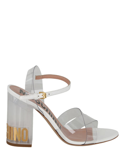 Moschino Womens Transparent Logo Heel Sandals