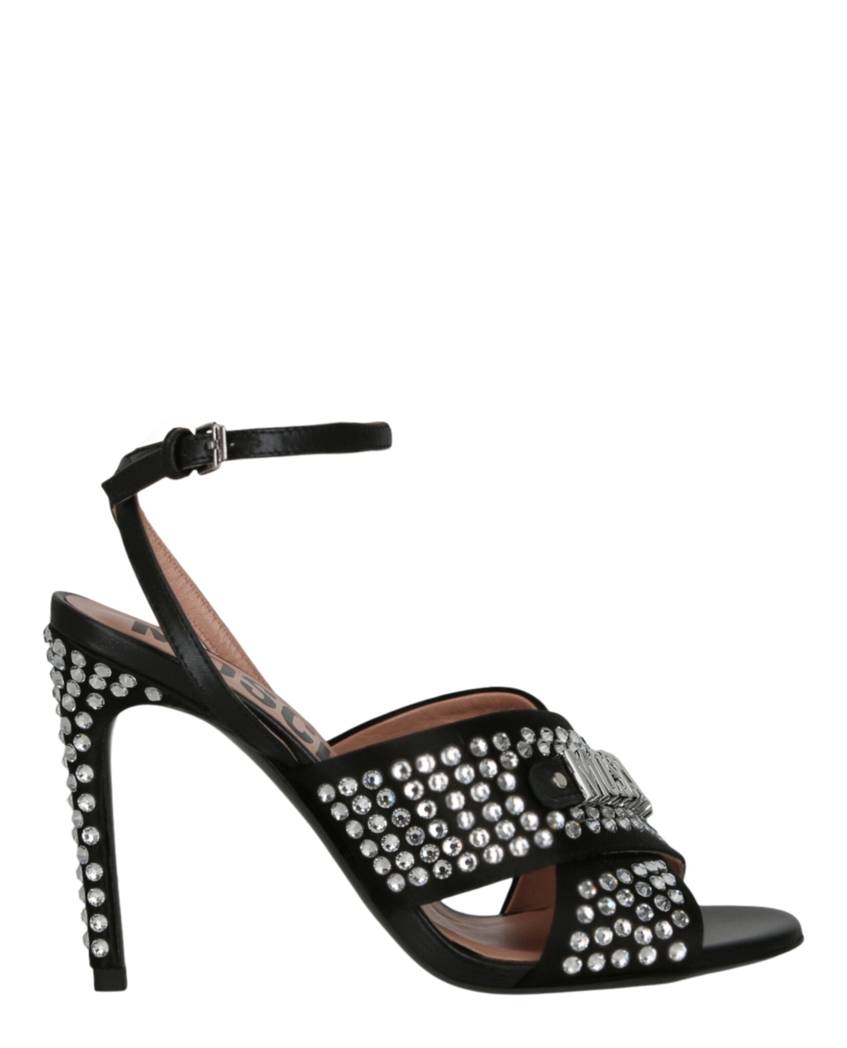 Moschino Womens Satin Crystal Embellished Heel Sandals