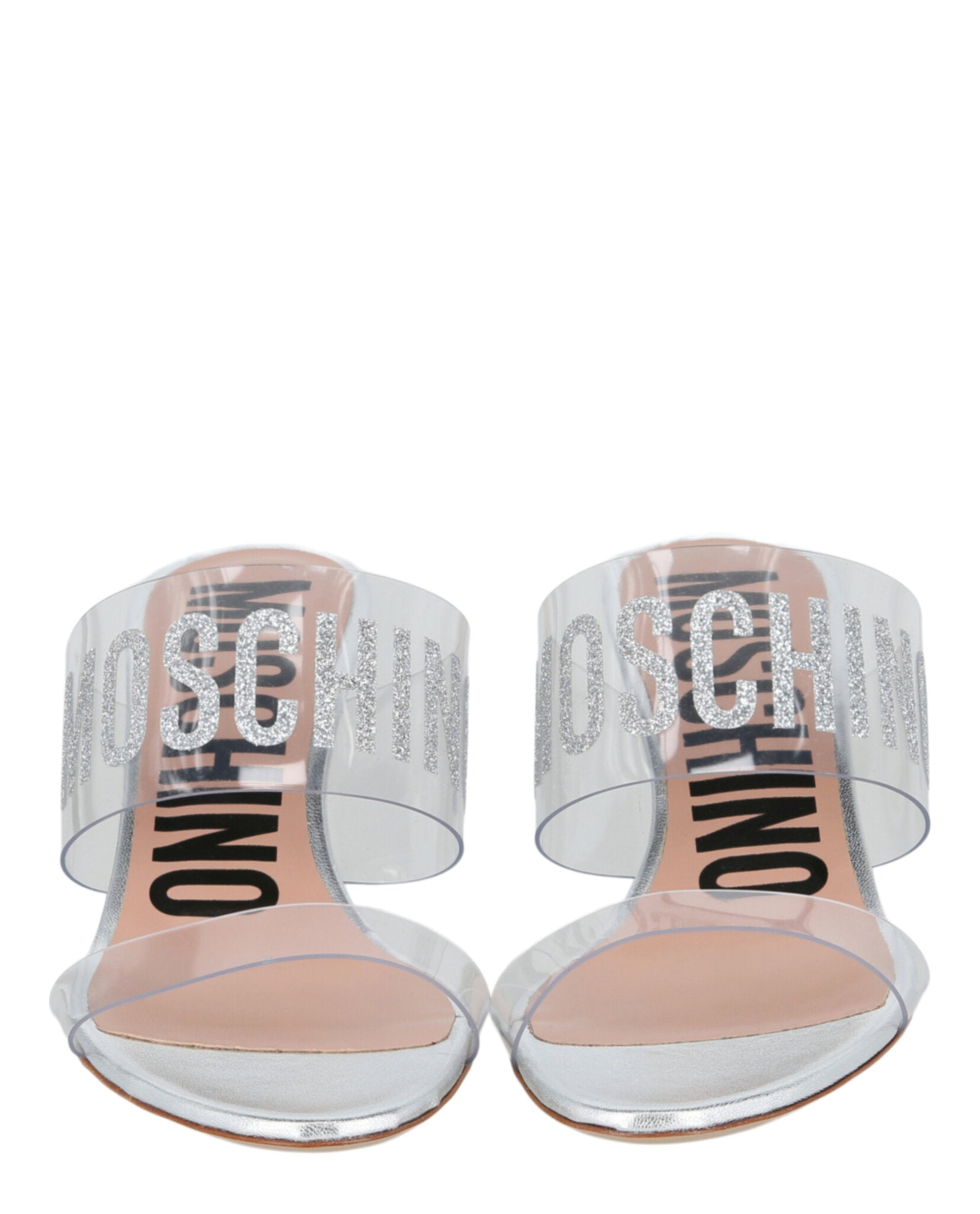 Moschino Womens Glitter Logo Heel Sandals