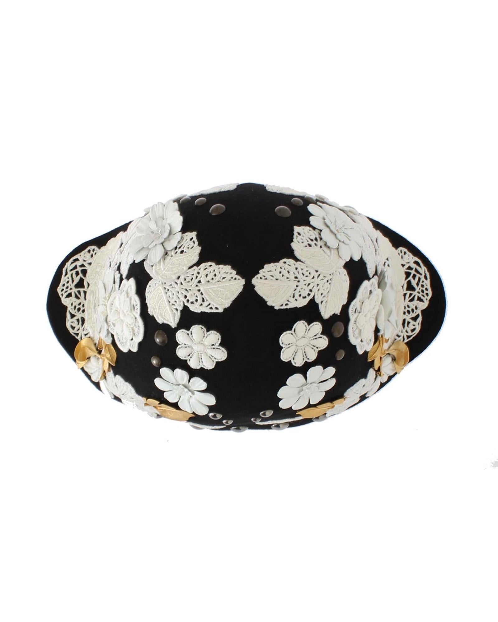 Dolce & Gabbana  Black Floral Applique Beanie